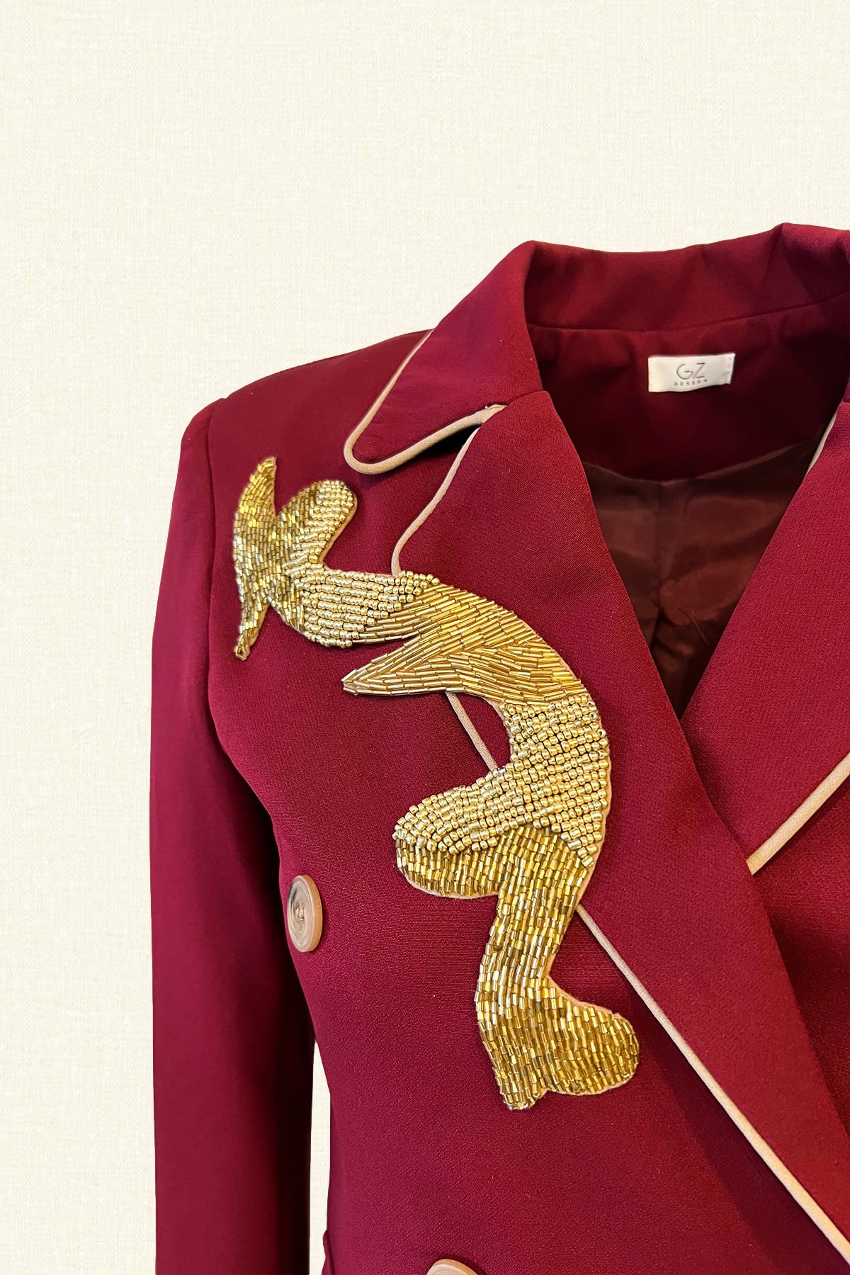 Gold İşlemeli Bordo Blazer Ceket