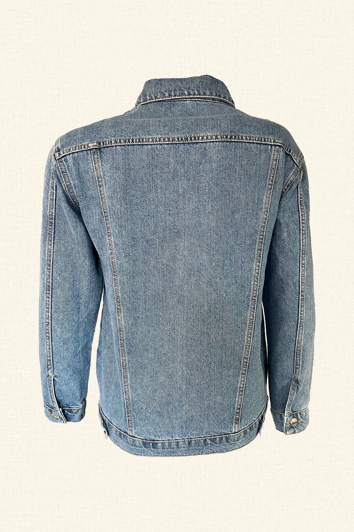 Bakır Çiçek İşlemeli Açık Renk Jean Ceket