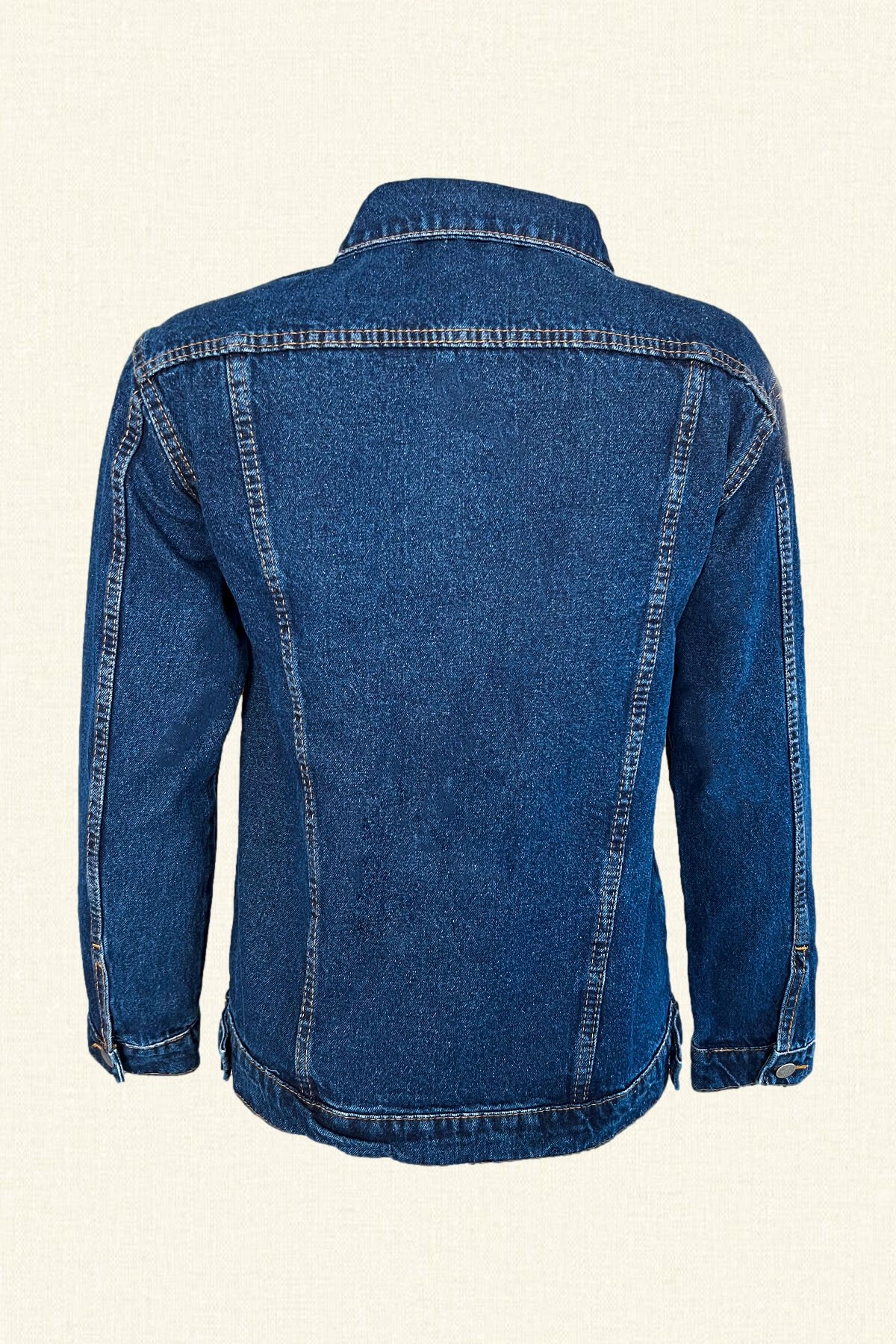 Turuncu Hint İşlemeli Yeşil Püskül Detaylı Koyu Renk Jean Ceket