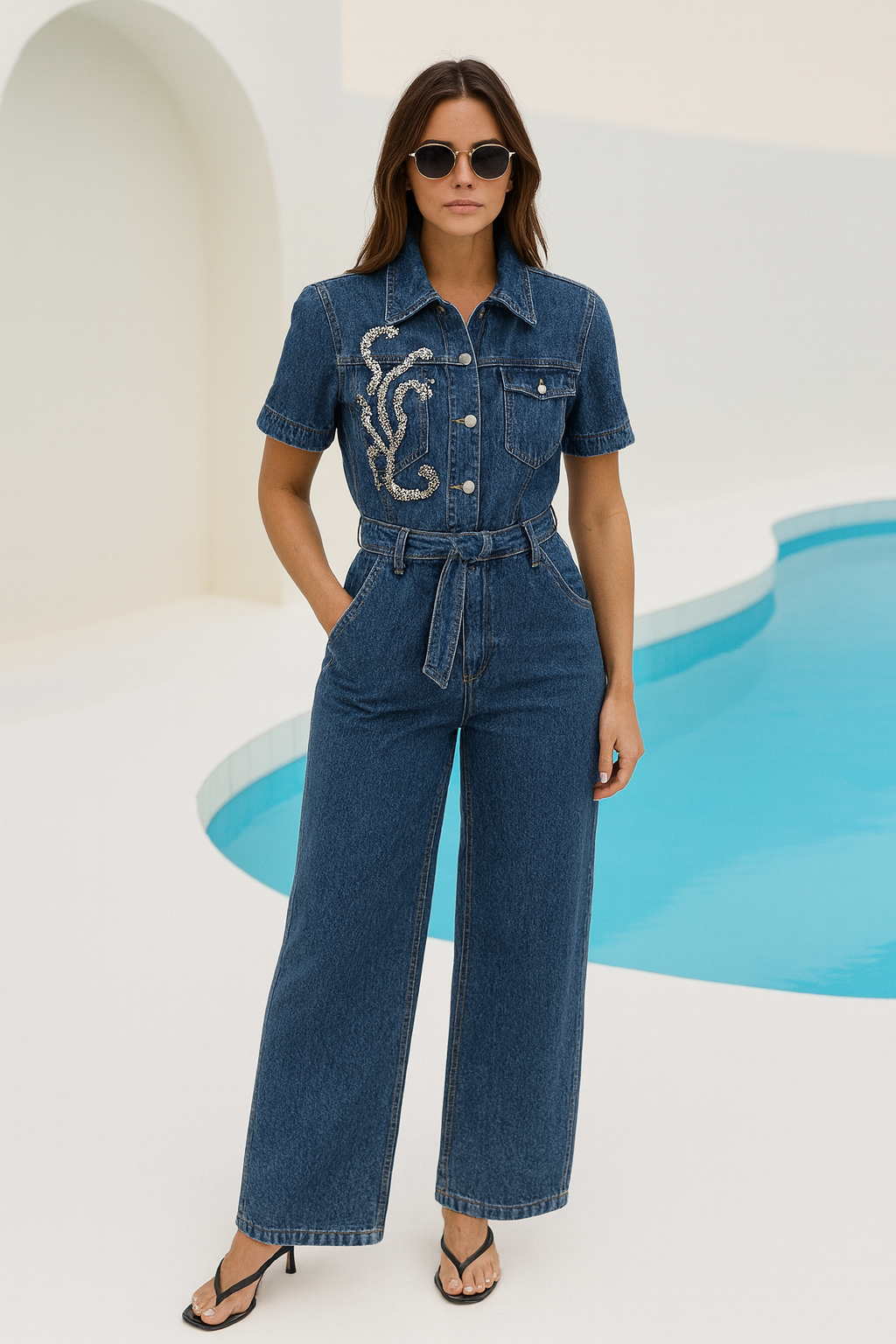 Gümüş Dal İşlemeli Jean Tulum