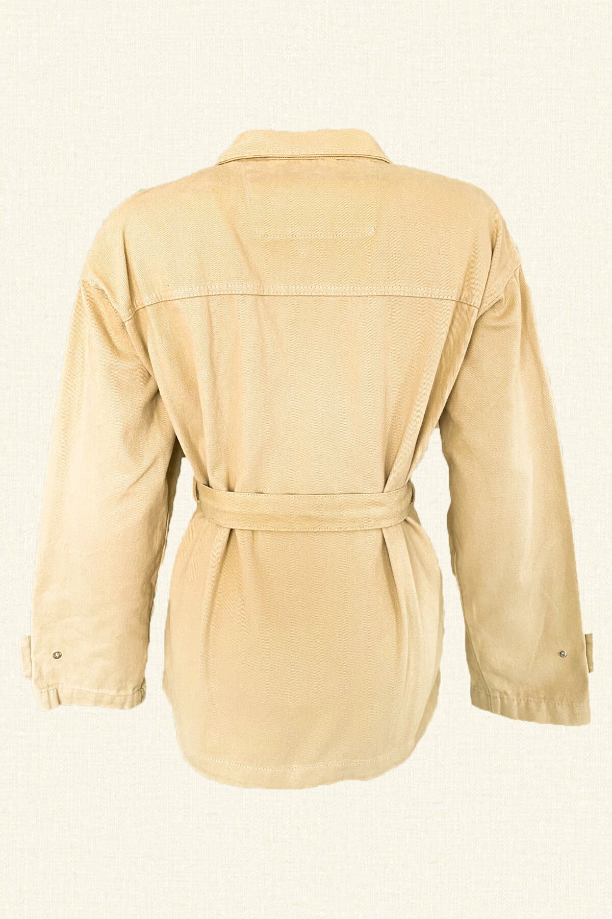 Renkli Boncuk İşlemeli Krem Renk Jean Ceket