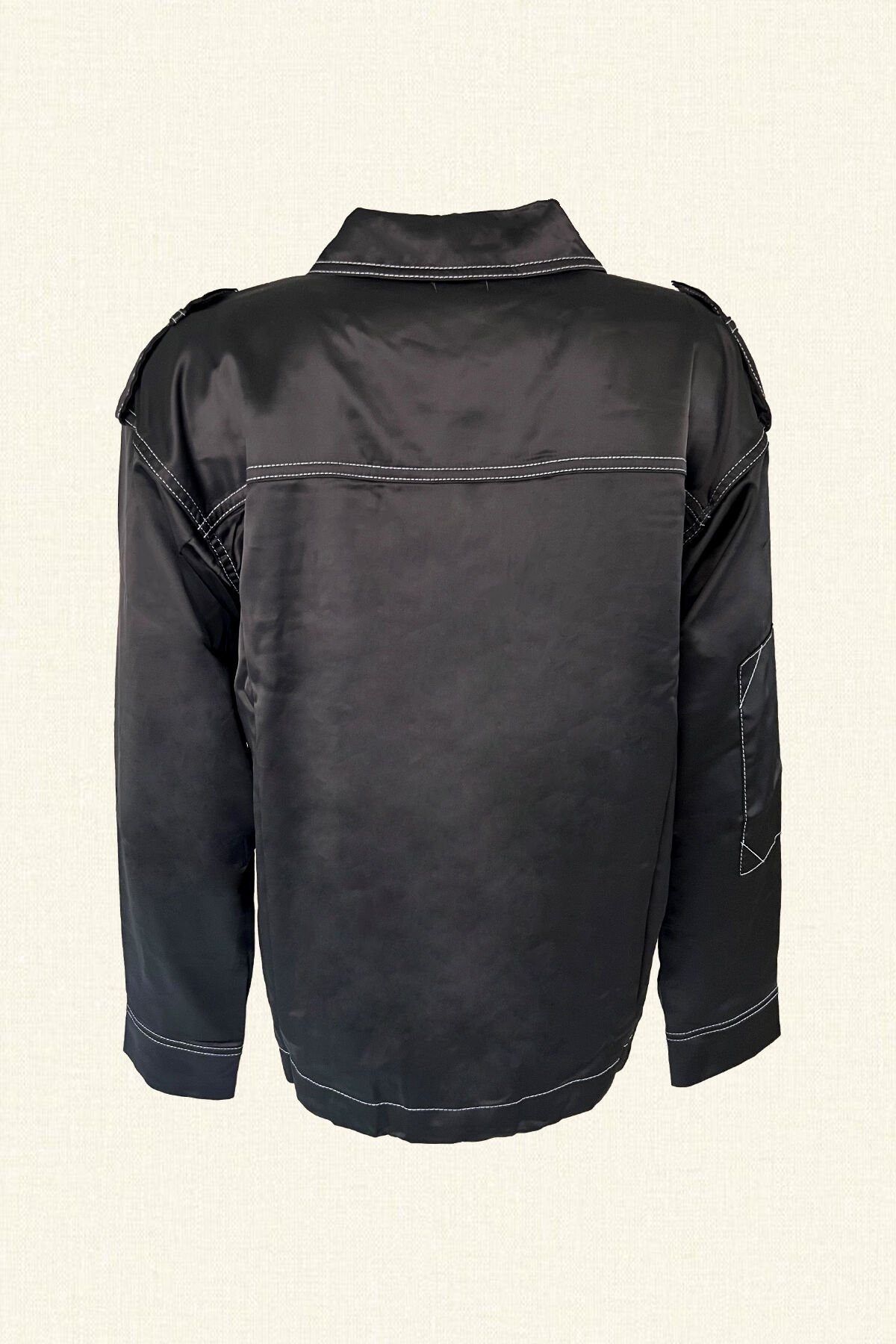 Renkli İşlemeli Siyah Saten Ceket