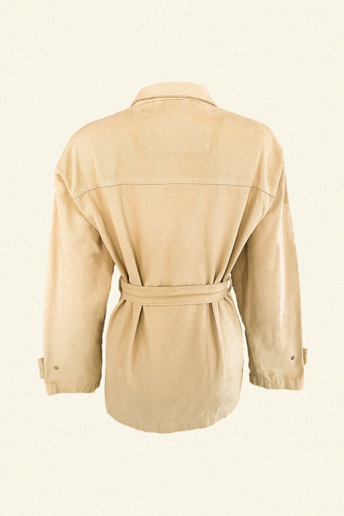 Alev İşlemeli Krem Renk Jean Ceket