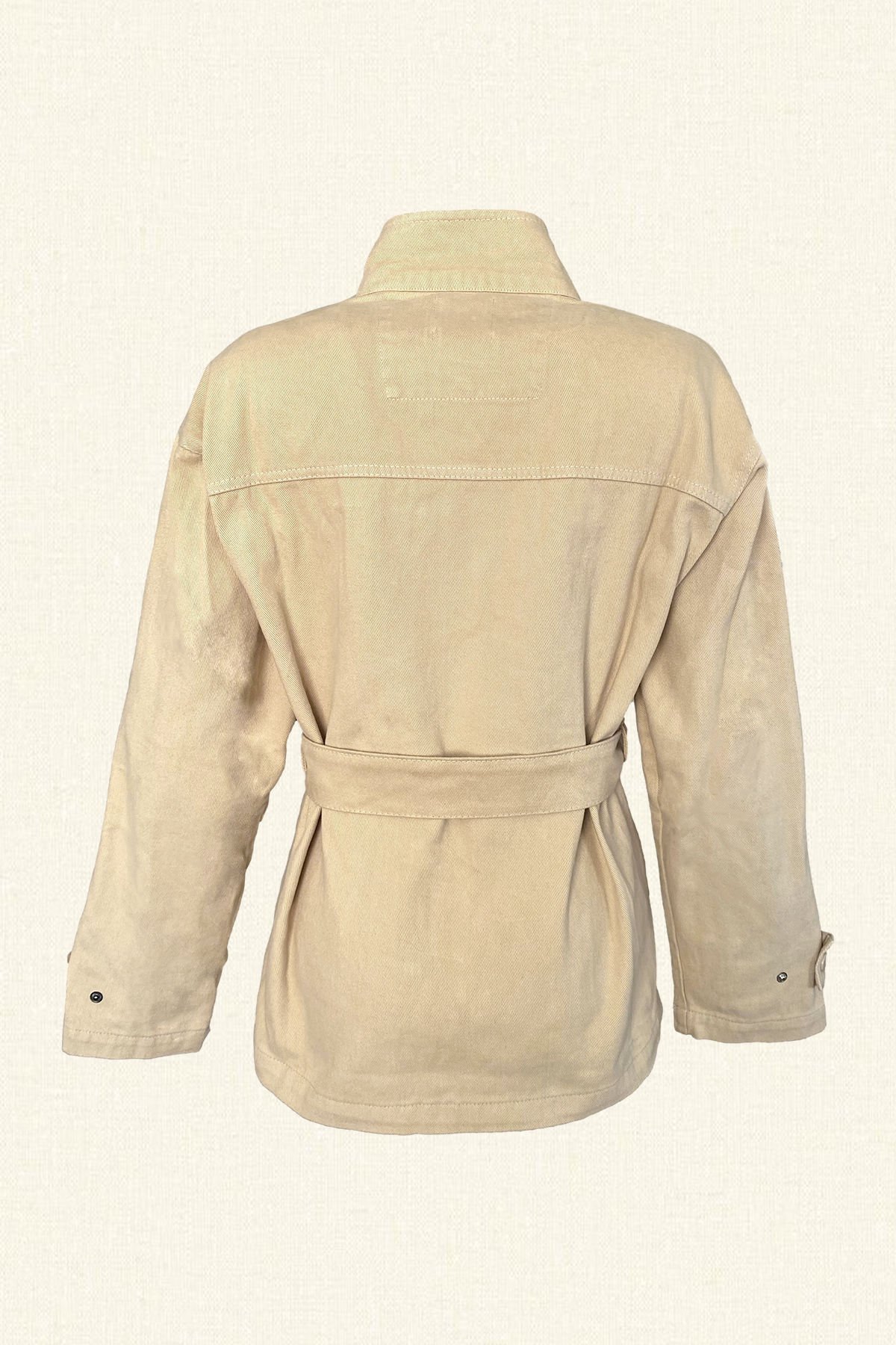 Siyah Palmiye İşlemeli Krem Renk Jean Ceket