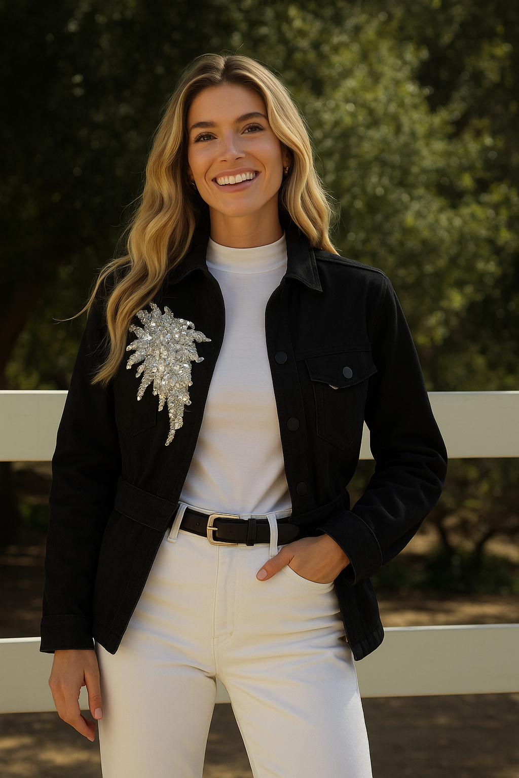 Gümüş İşlemeli Siyah Renk Jean Ceket