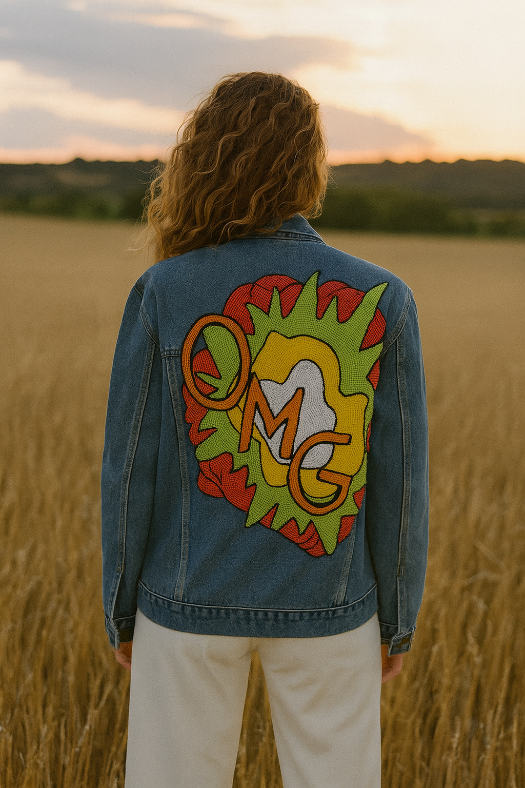 OMG İşlemeli Jean Ceket