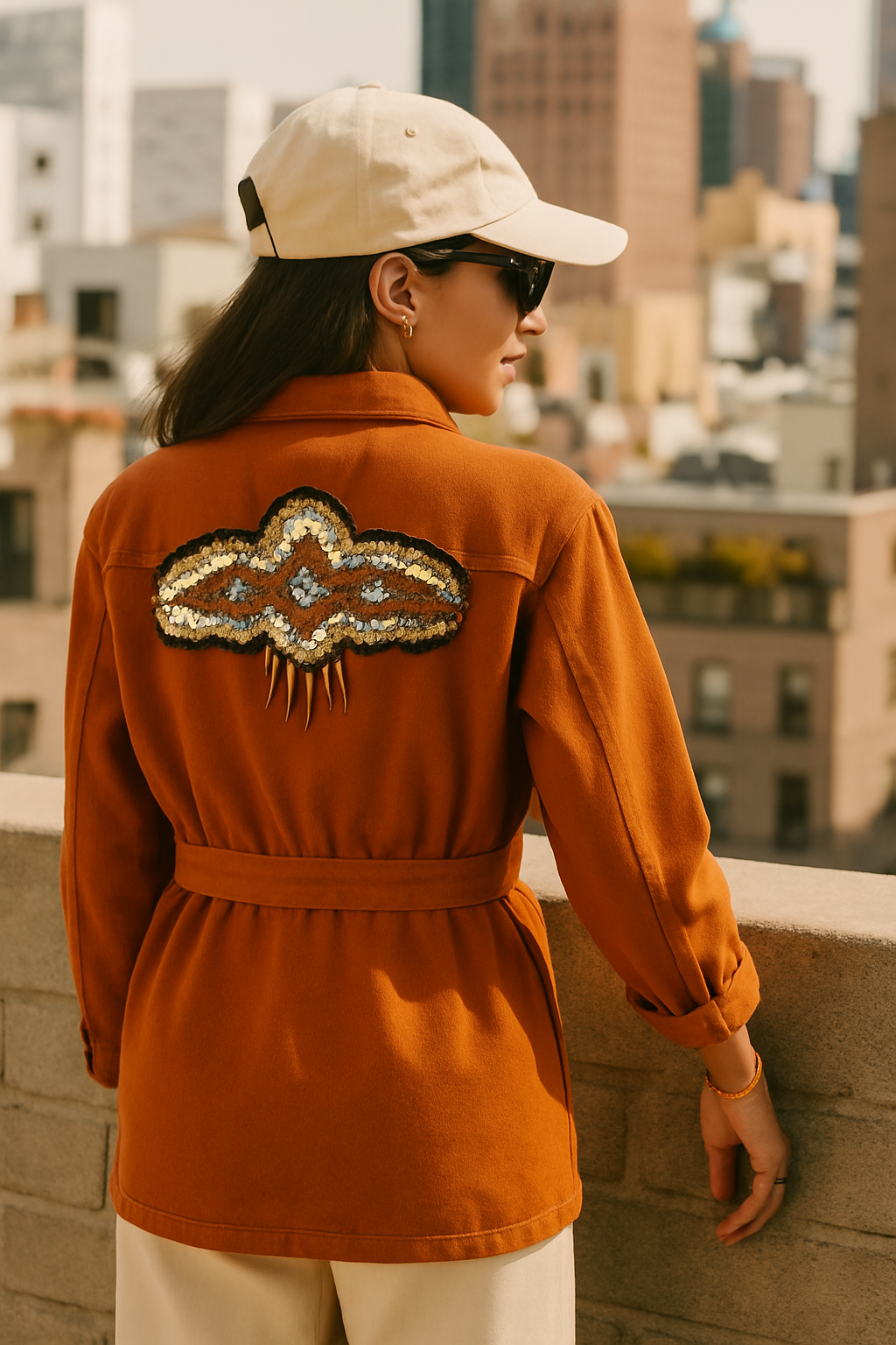 Sırtı Kristal Taşlı Kiremit Jean Ceket