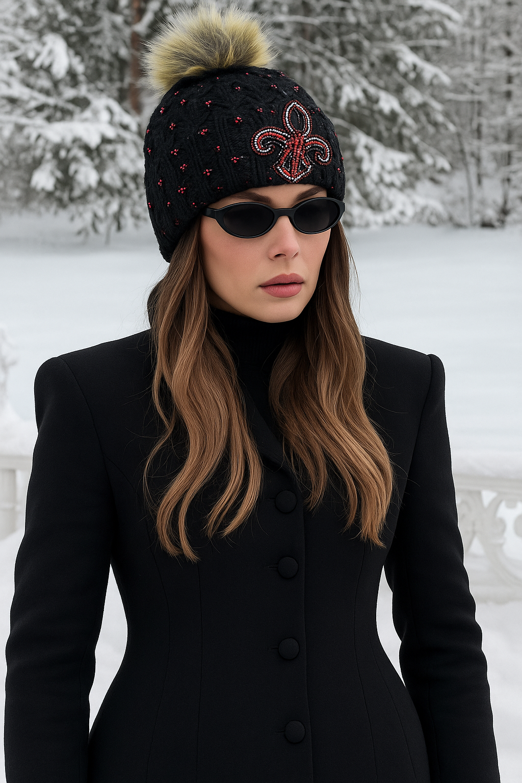 Kırmızı Boncuk Detaylı Siyah Bere