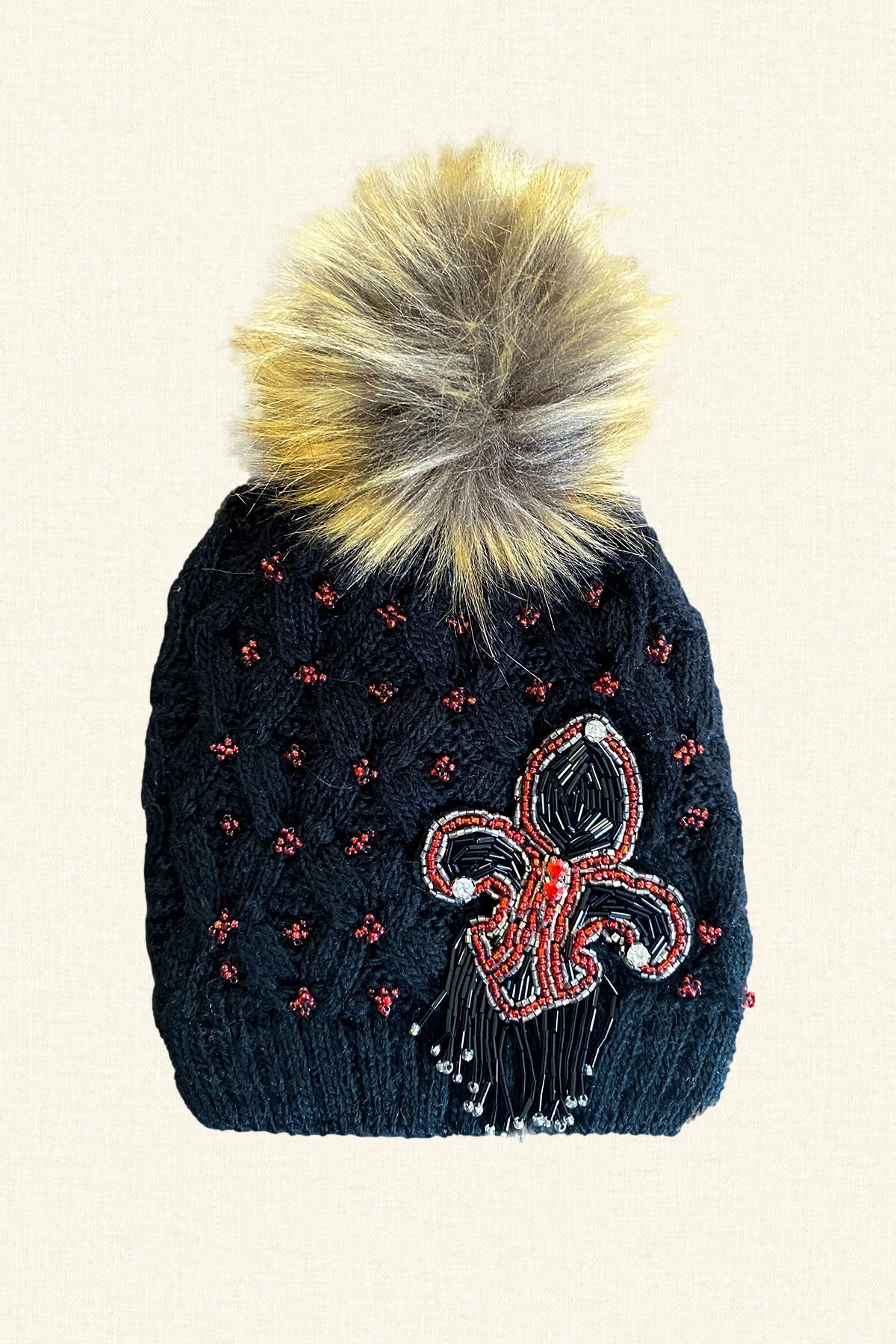 Kırmızı Boncuk Detaylı Siyah Bere