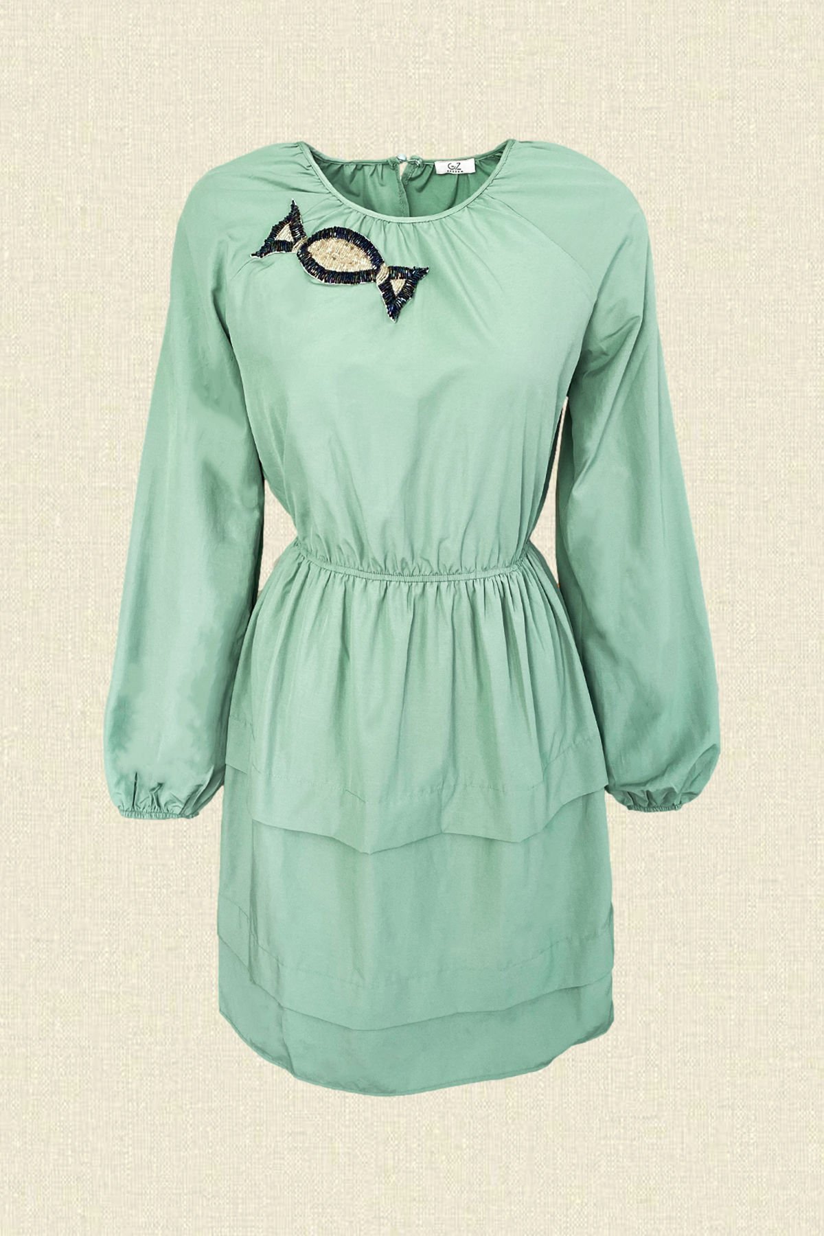 Şeker İşlemeli Mint Yeşili Elbise