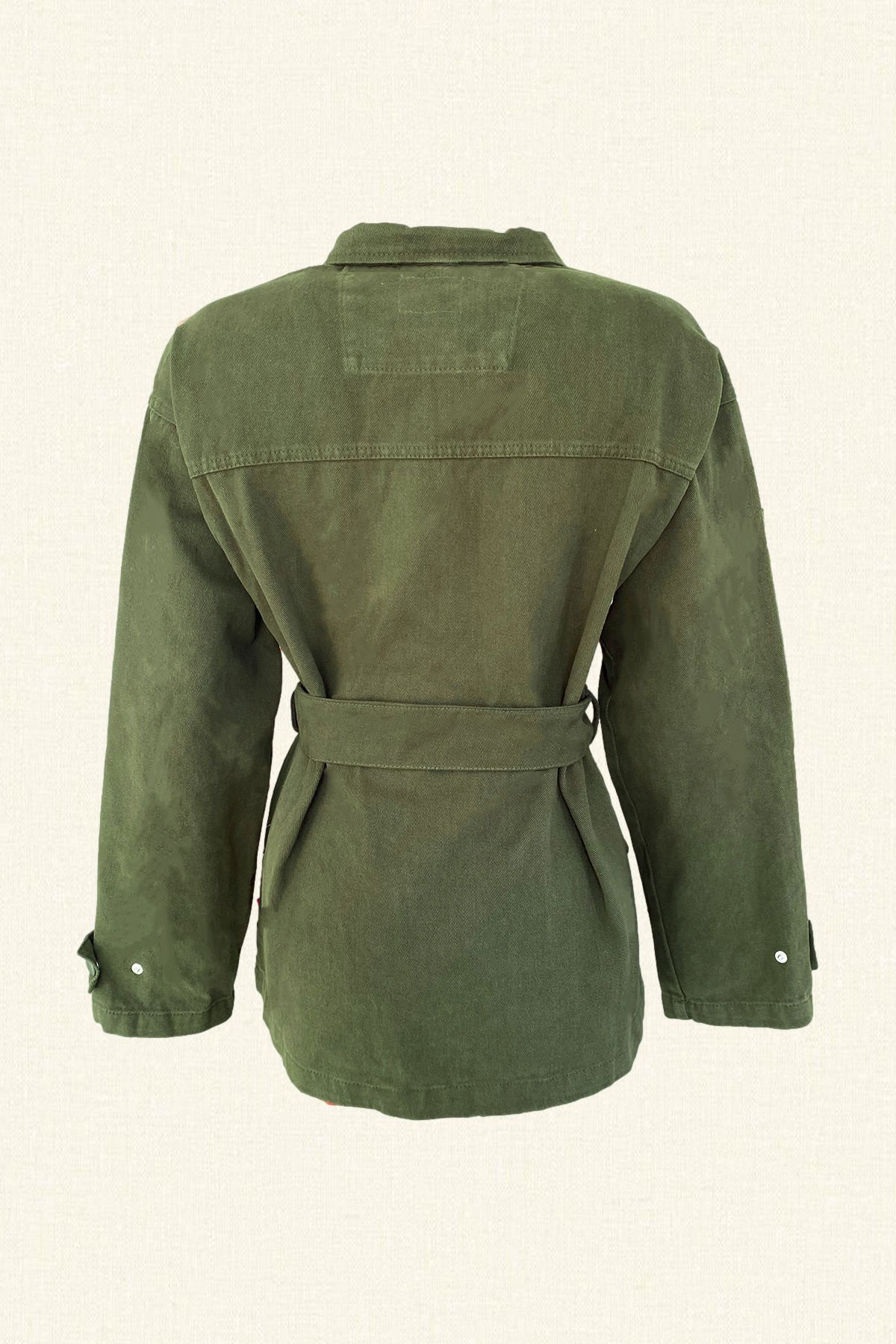 Yaprak İşlemeli Yeşil Renk Jean Ceket