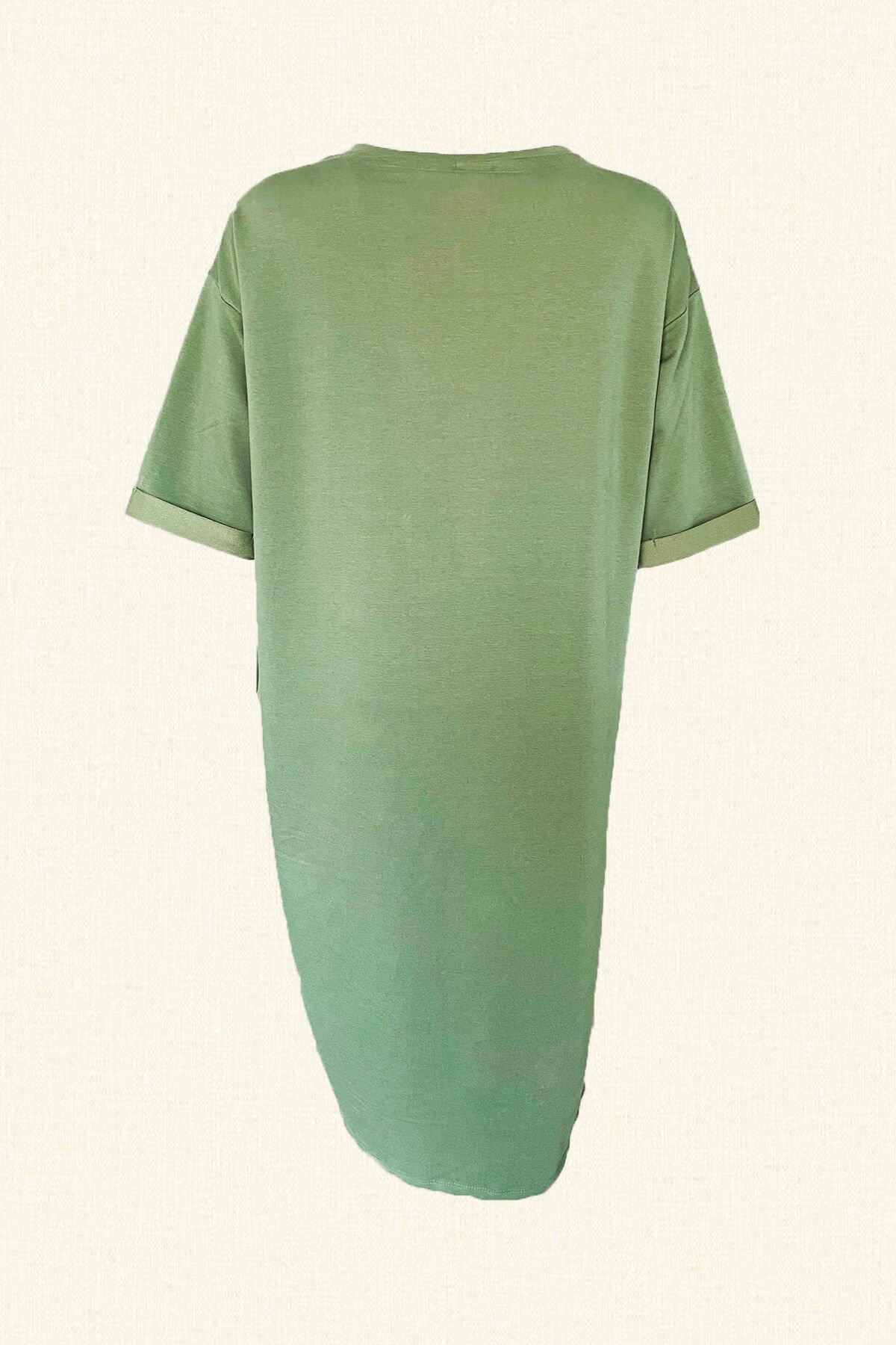 Gold İşlemeli Yeşil Penye Oversize Elbise