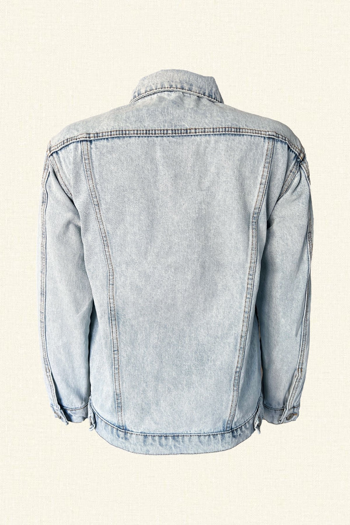 Kırmızı İşlemeli Açık Renk Jean Ceket