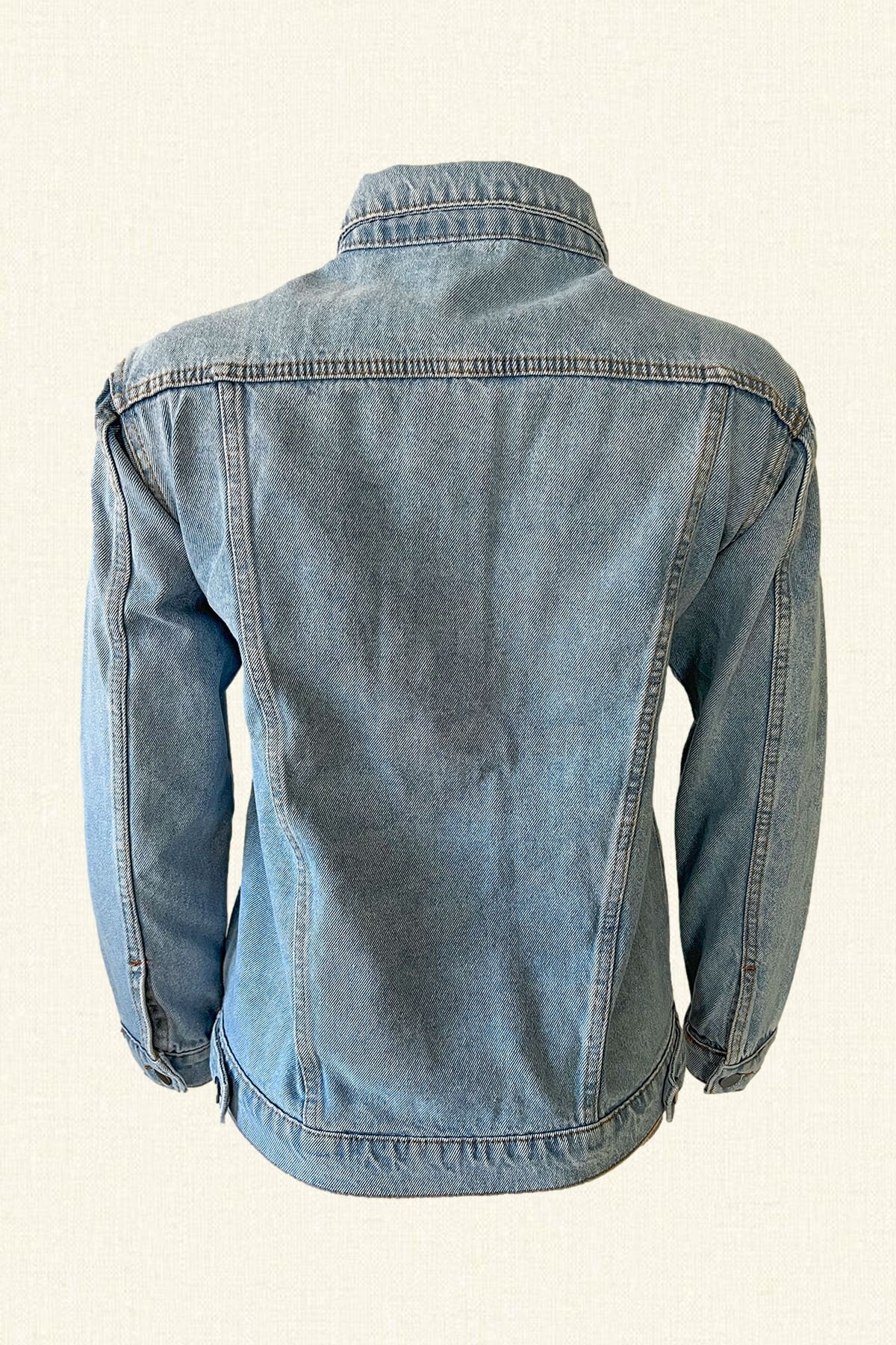 Yıldız İşlemeli Açık Renk Jean Ceket