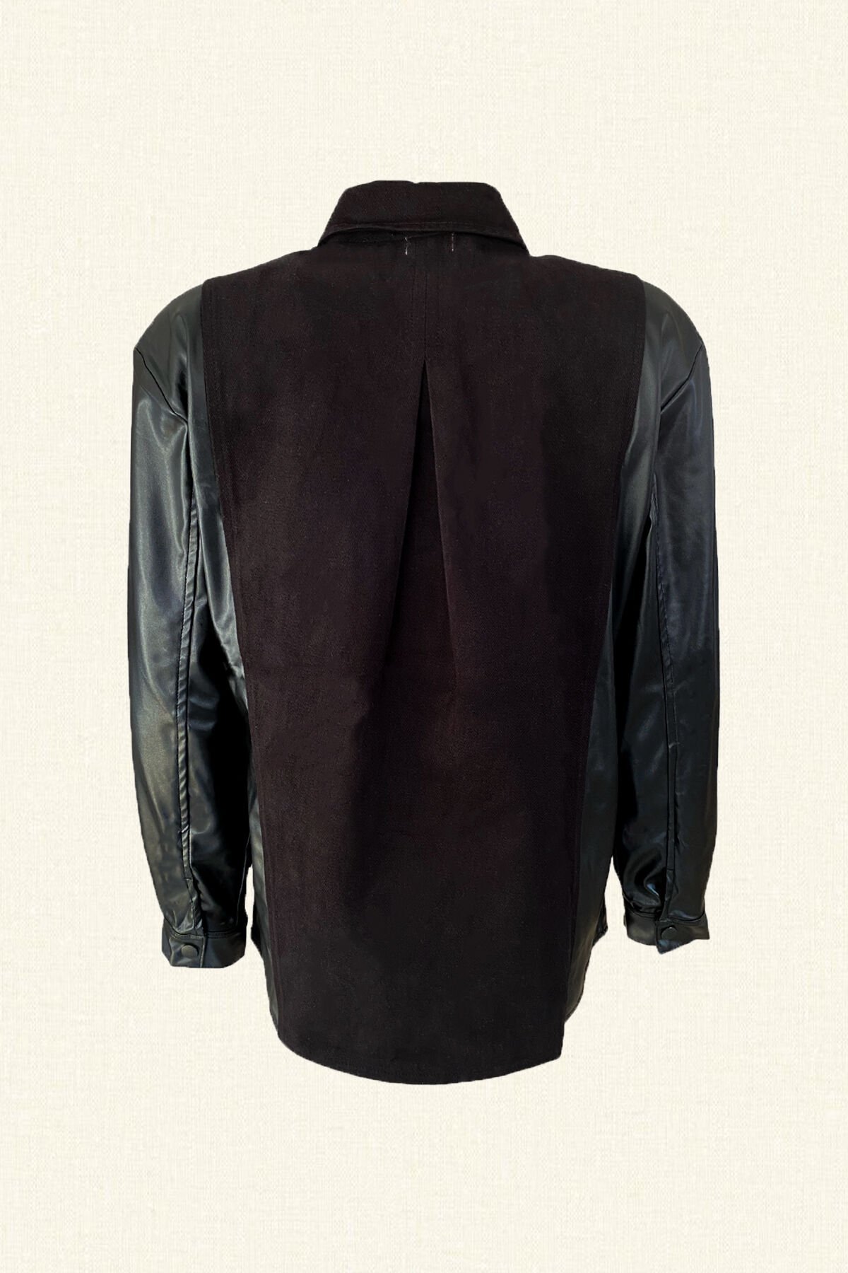 Gümüş Alev İşlemeli Kolları Deri Detaylı Siyah Renk Jean Ceket