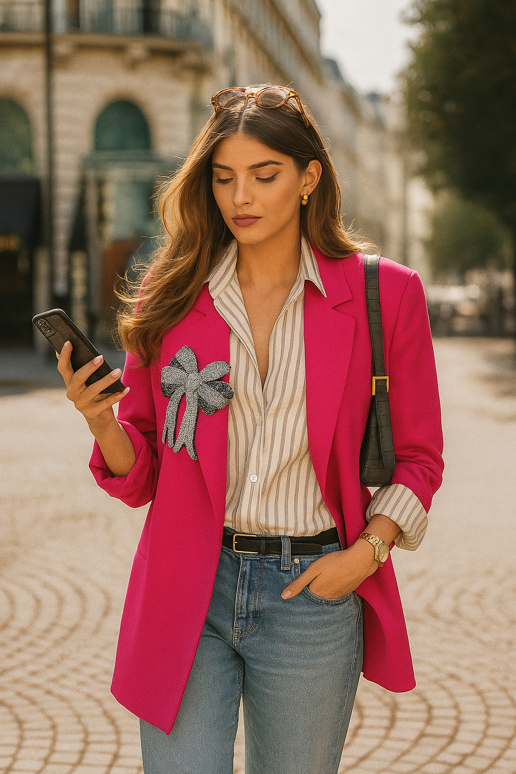 Gümüş Fiyonk İşlemeli Pembe Blazer Ceket