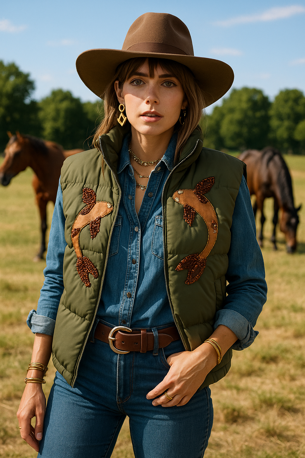 Deri Üzeri Balık Figürlü Yeşil Bomber Şişme Yelek