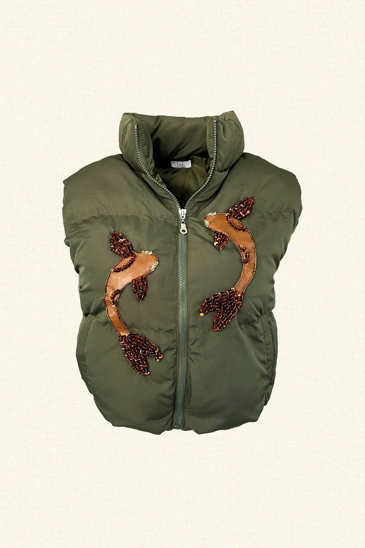 Deri Üzeri Balık Figürlü Yeşil Bomber Şişme Yelek