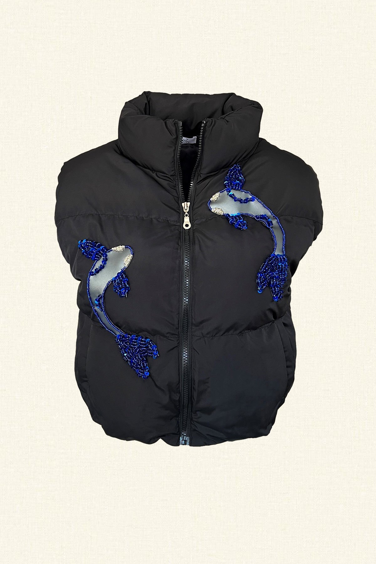 Deri Üzeri Balık Figürlü Siyah Bomber Şişme Yelek