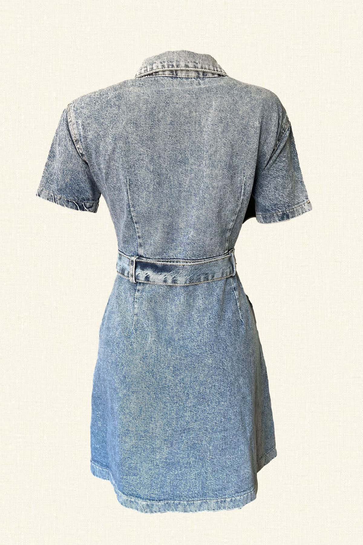 Renkli İşleme Detaylı Açık Renk Jean Elbise