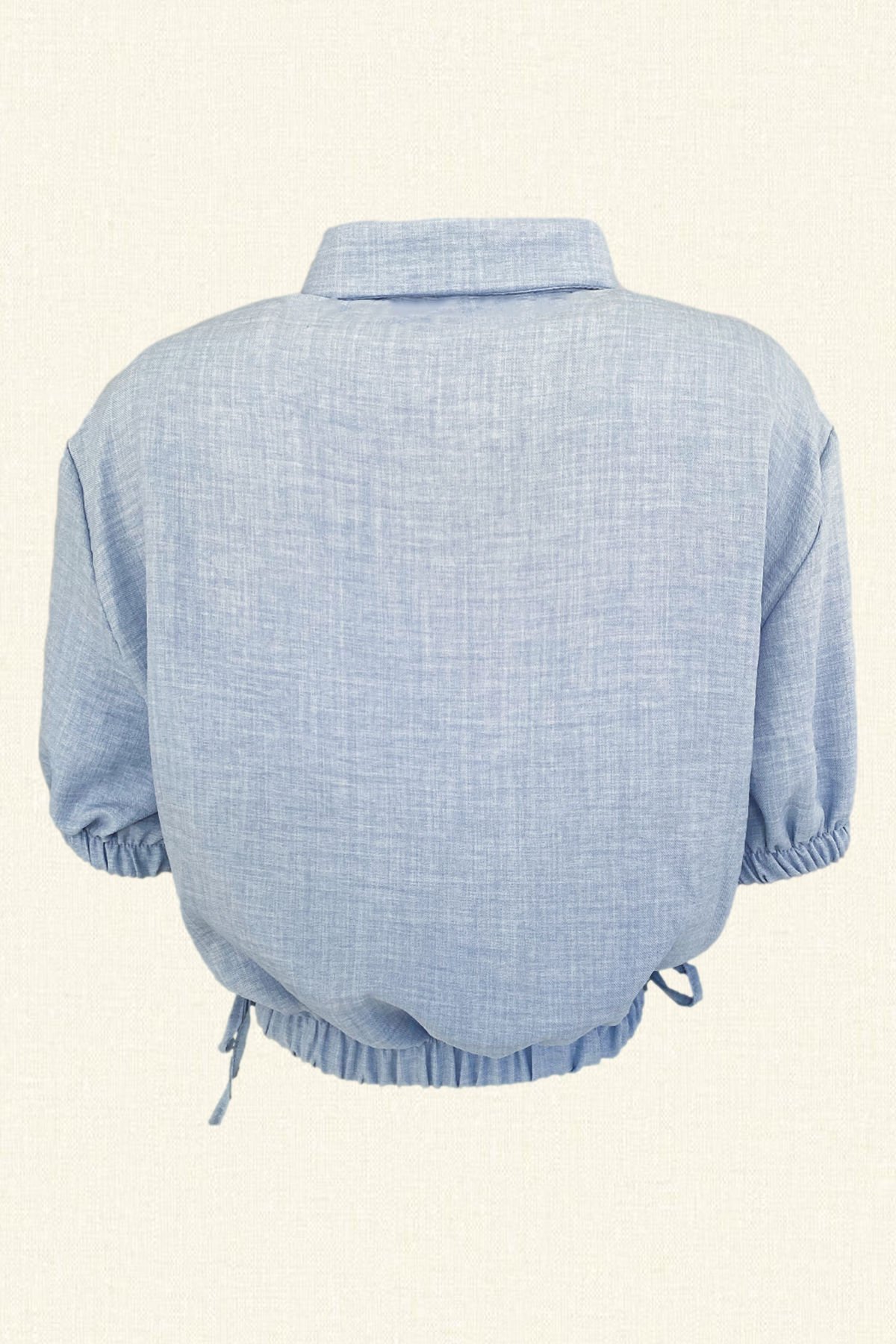 Renkli İşlemeli Kısa Kollu Mavi Gömlek