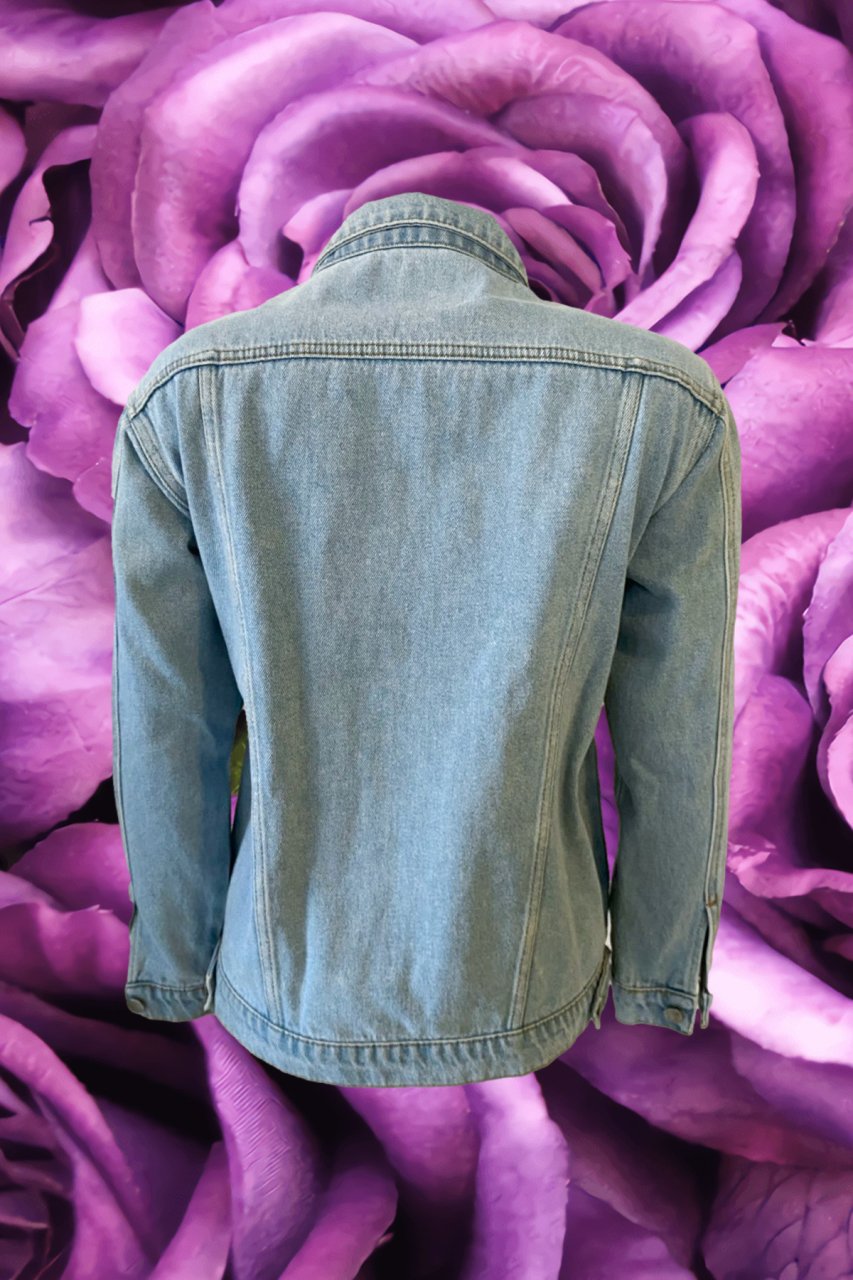 Rengarenk Elyaf Çiçekli Açık Renk Jean Ceket