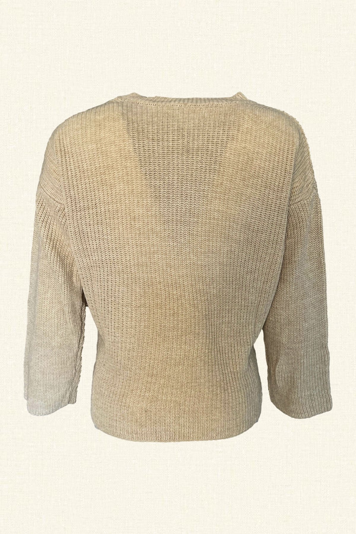 Gold İşlemeli Krem Renk Triko Kazak