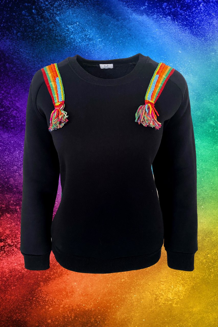 Rengarenk Kurdeleli Lacivert Sweatshirt