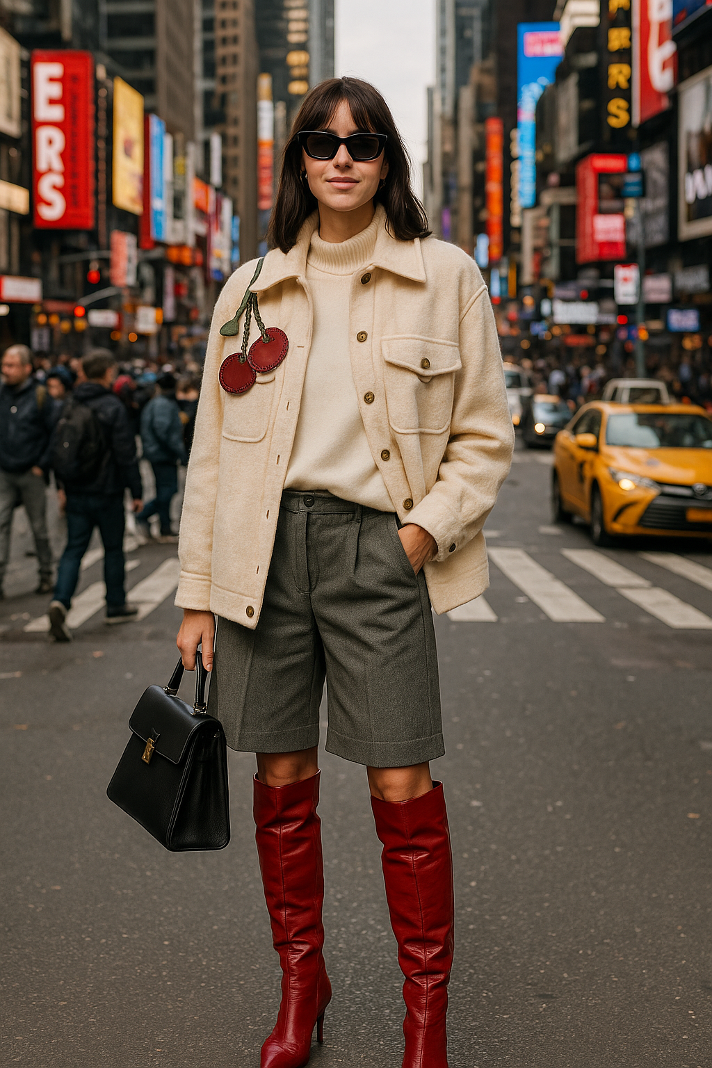 Bordo Deri Üzeri Boncuk İşlemeli Kiraz Figürlü Krem Renk Yünlü Kaşe Ceket