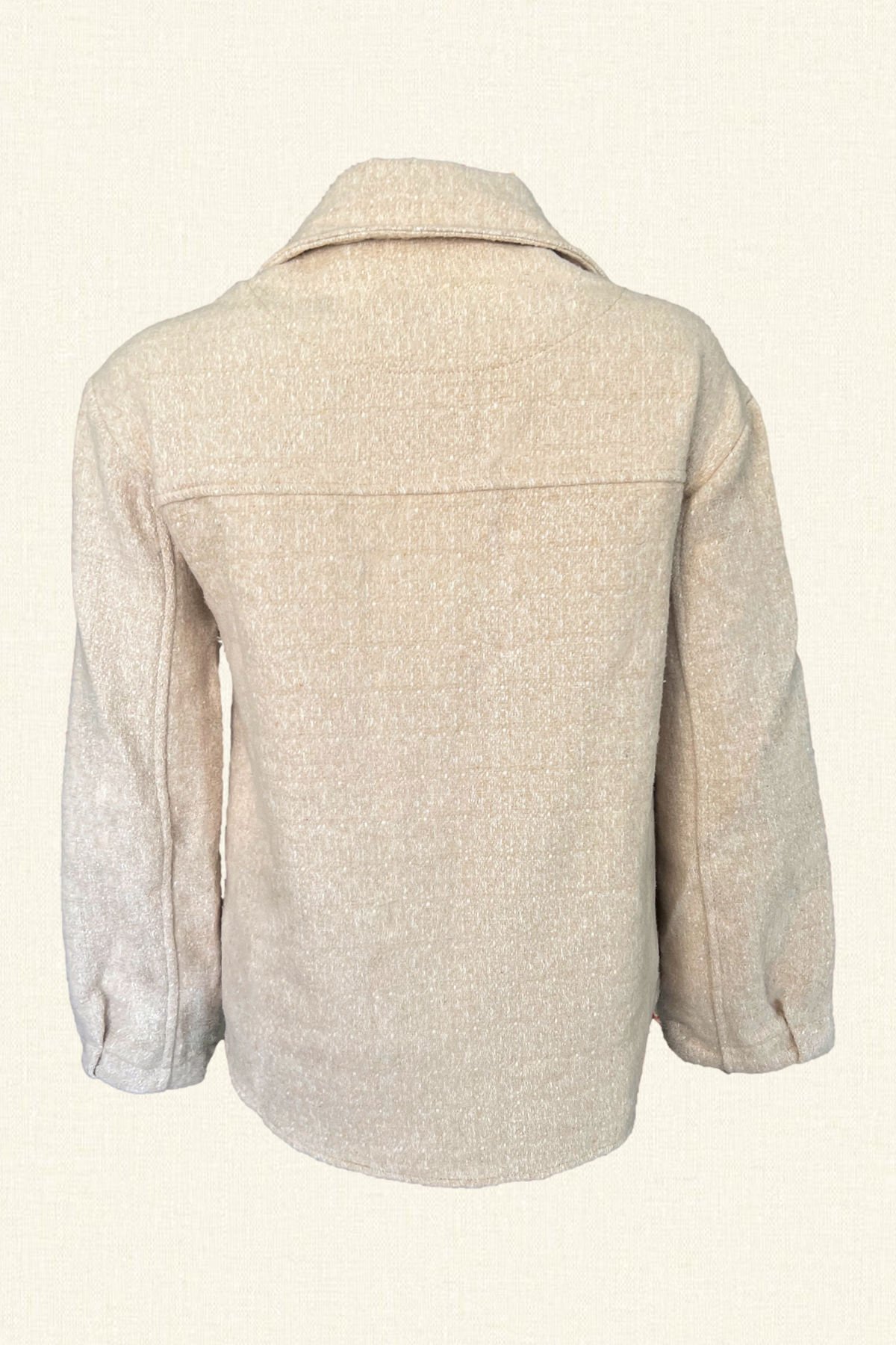 Bordo Deri Üzeri Boncuk İşlemeli Kiraz Figürlü Krem Renk Yünlü Kaşe Ceket