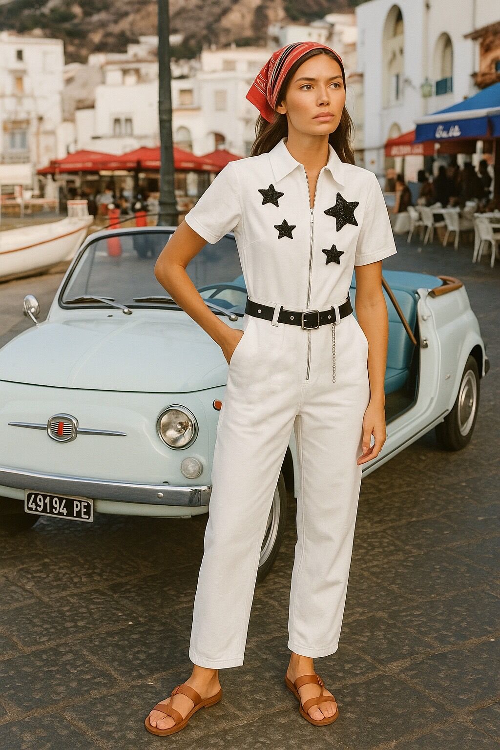 Siyah Yıldız İşlemeli Beyaz Slim Fit Jean Tulum