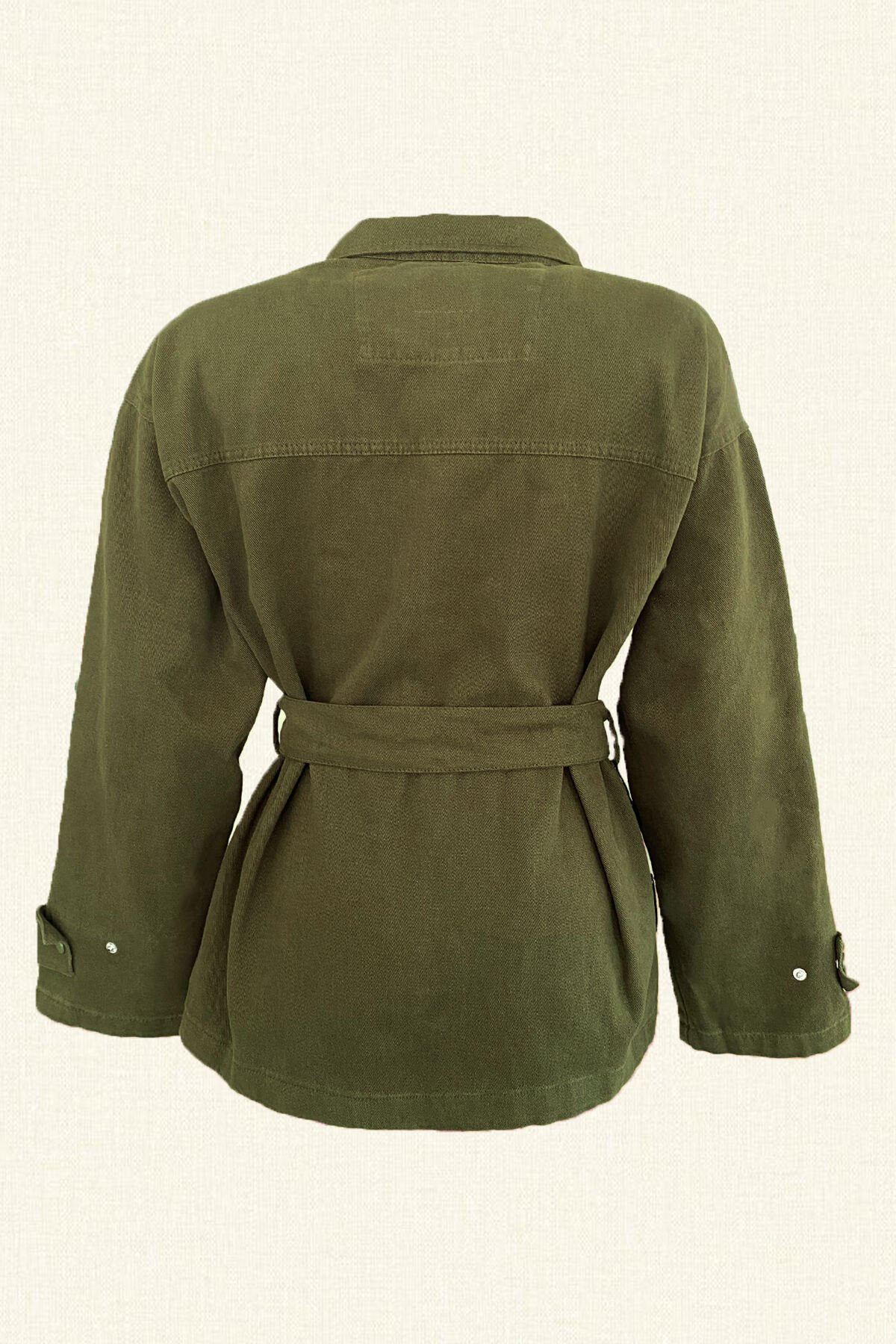 Renkli Boncuk İşlemeli Yeşil Renk Jean Ceket