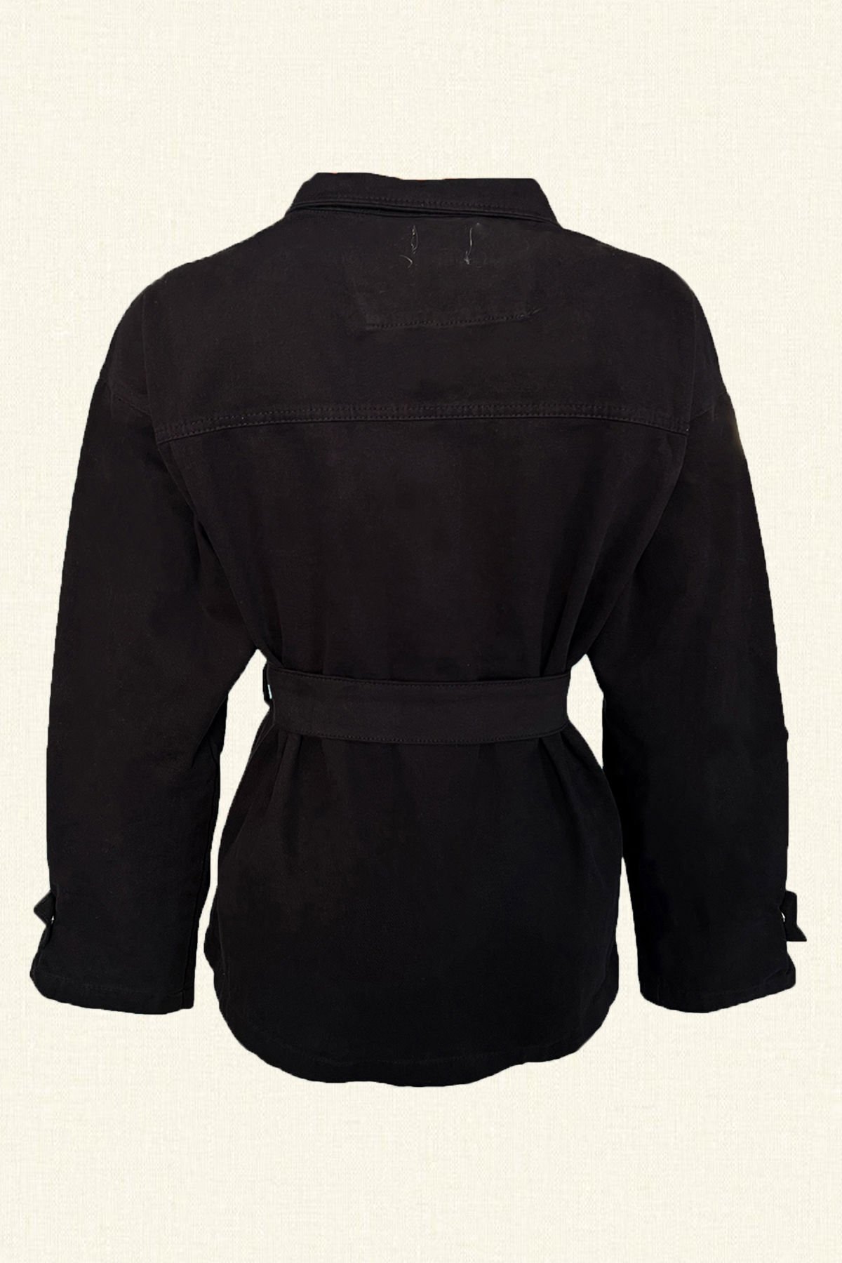 Renkli Boncuk İşlemeli Siyah Renk Jean Ceket