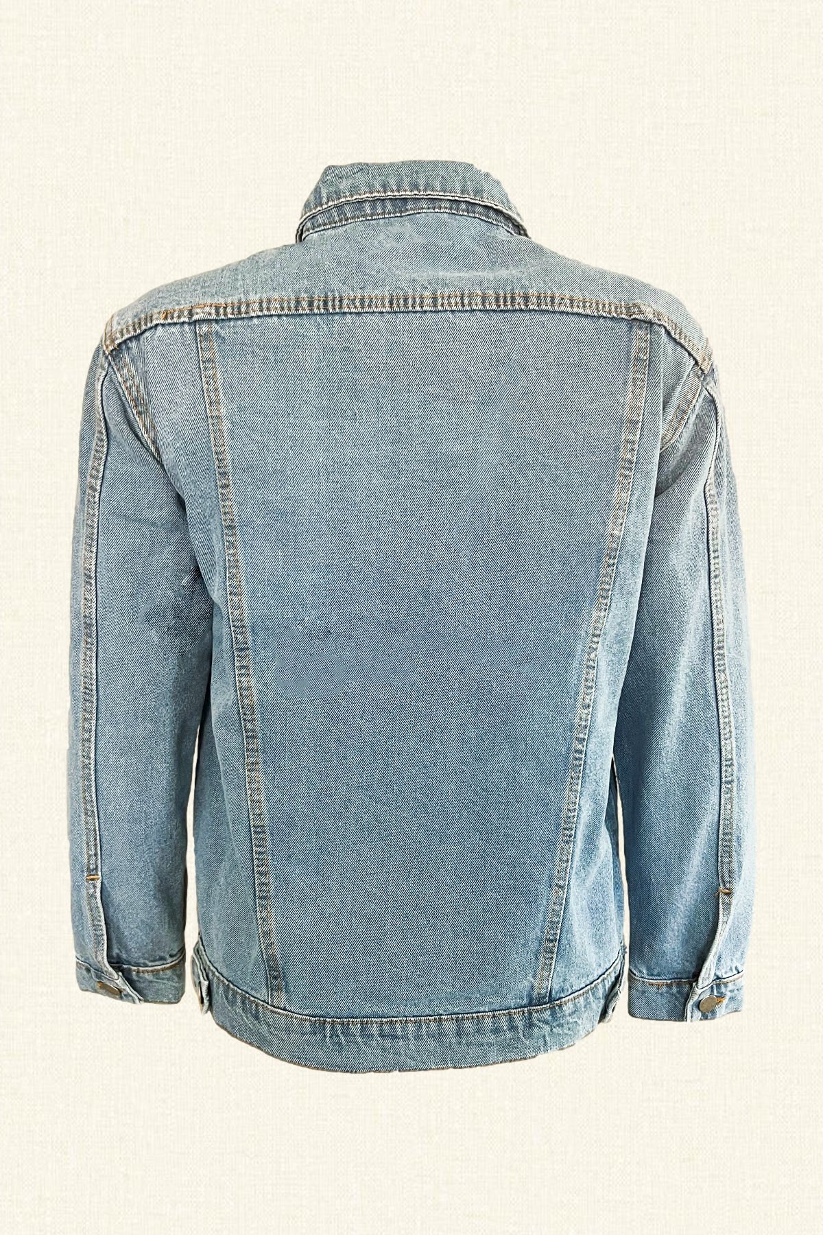 Renkli Pötikare Çiçekli Açık Renk Jean Ceket