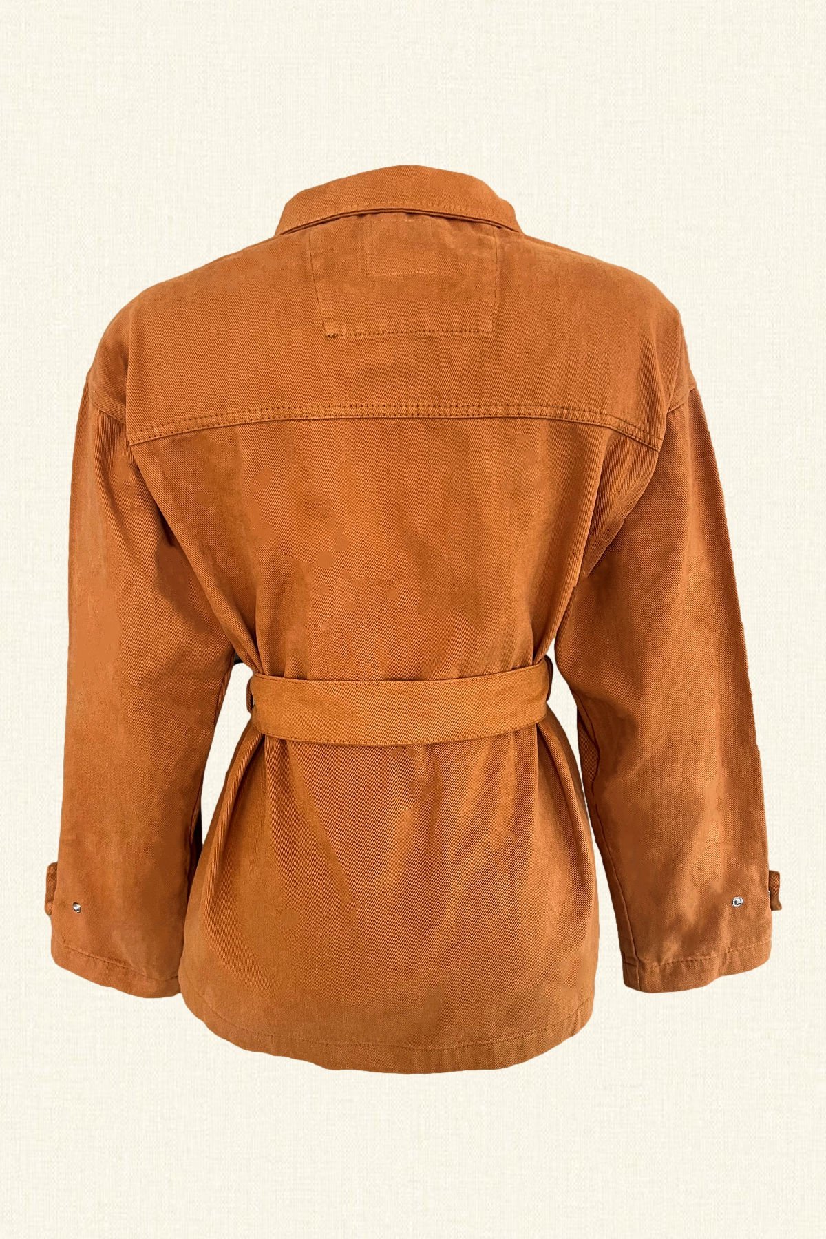 Deri Üzeri Boncuk İşlemeli Fare Figürlü Kiremit Renk Jean Ceket