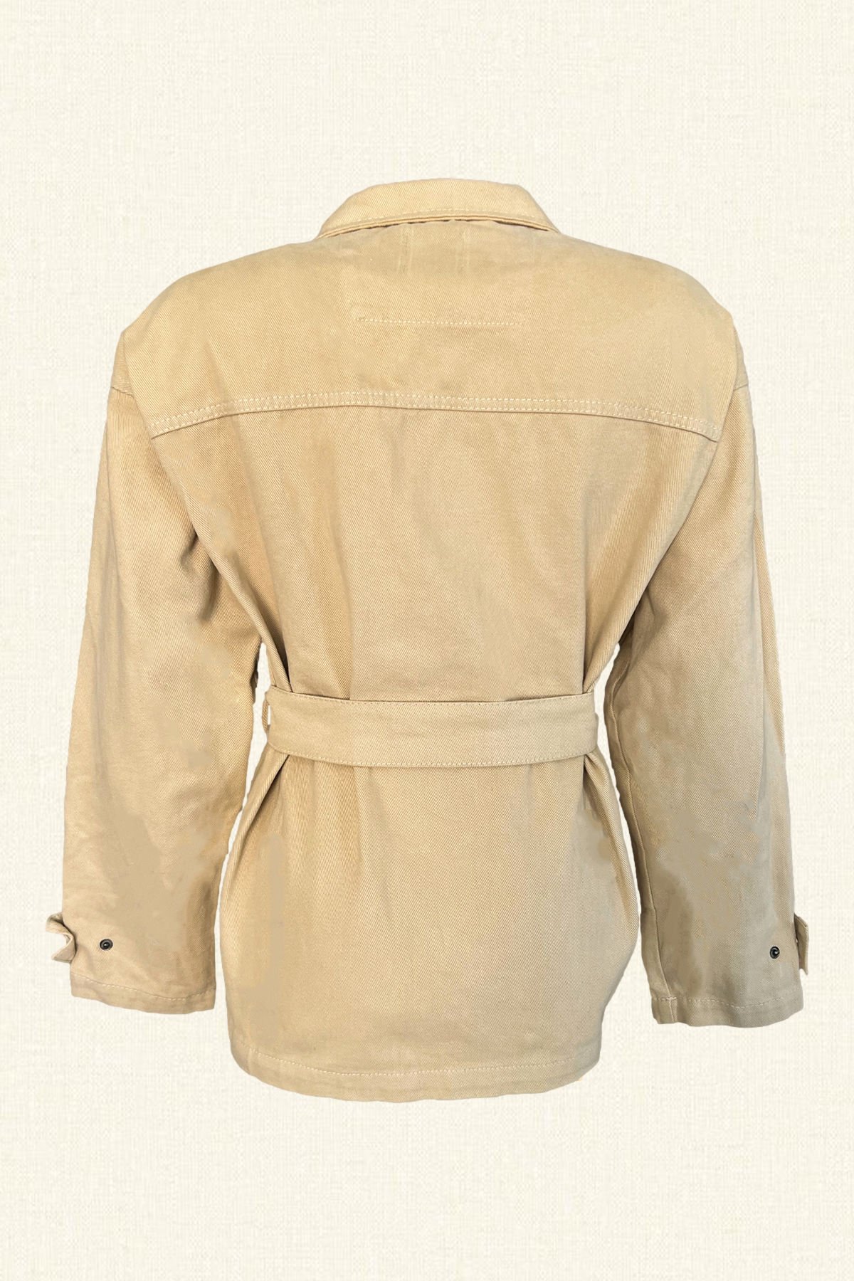 Deri Üzeri Boncuk İşlemeli Sincap Figürlü Krem Renk Jean Ceket