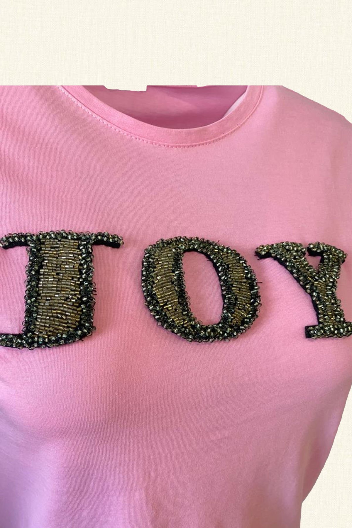 JOY İşlemeli Pembe Tişört
