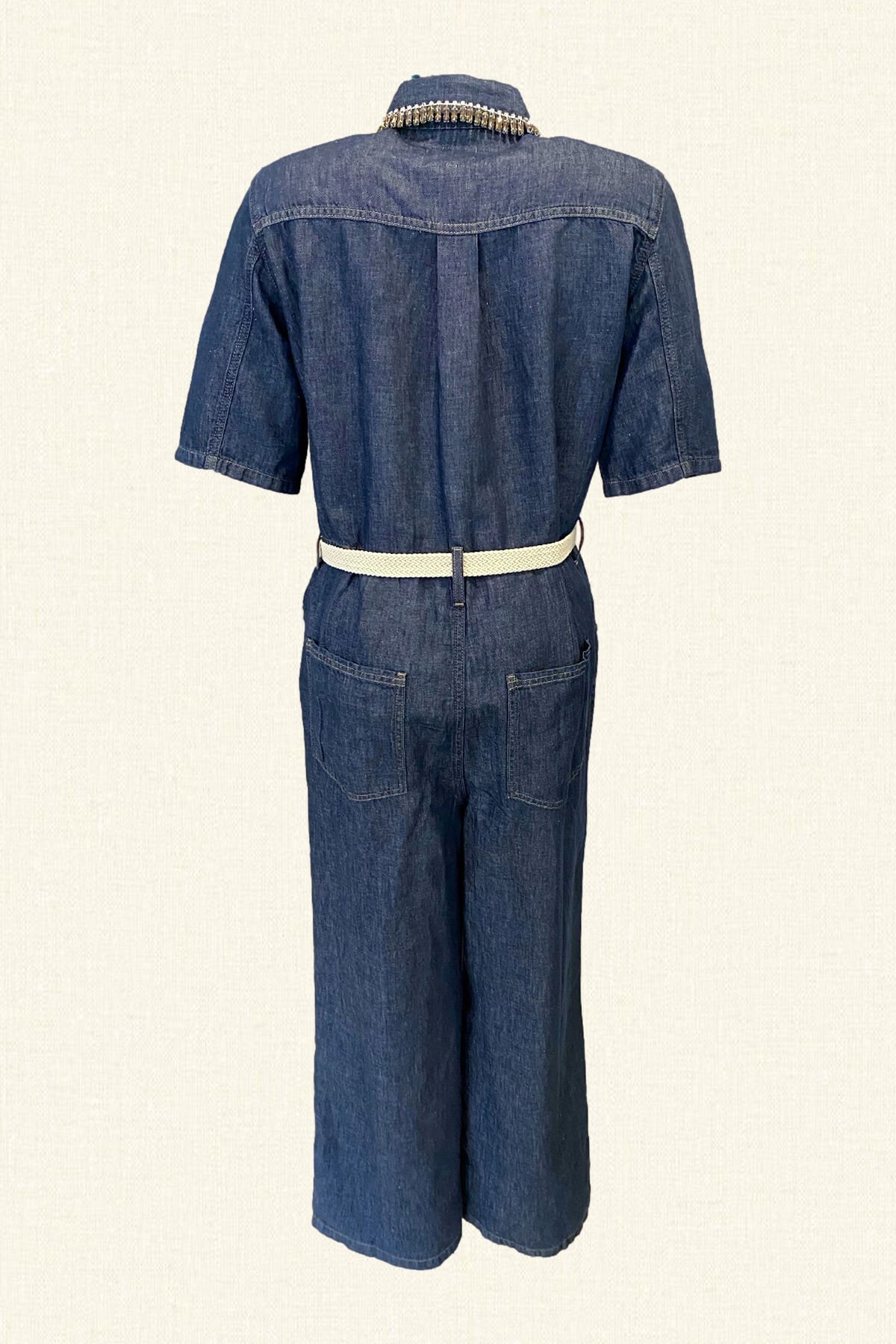 Yakası Kristal Taş Püsküllü Jean Tulum