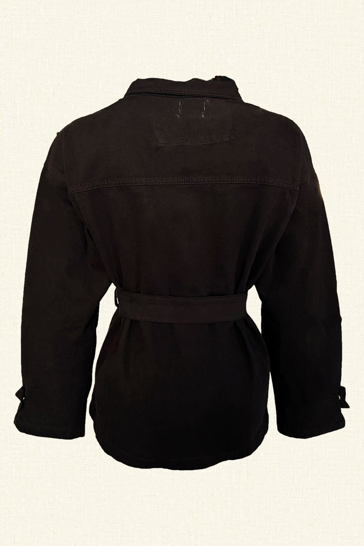 Deri Üzeri Boncuk İşlemeli Sincap Figürlü Siyah Renk Jean Ceket