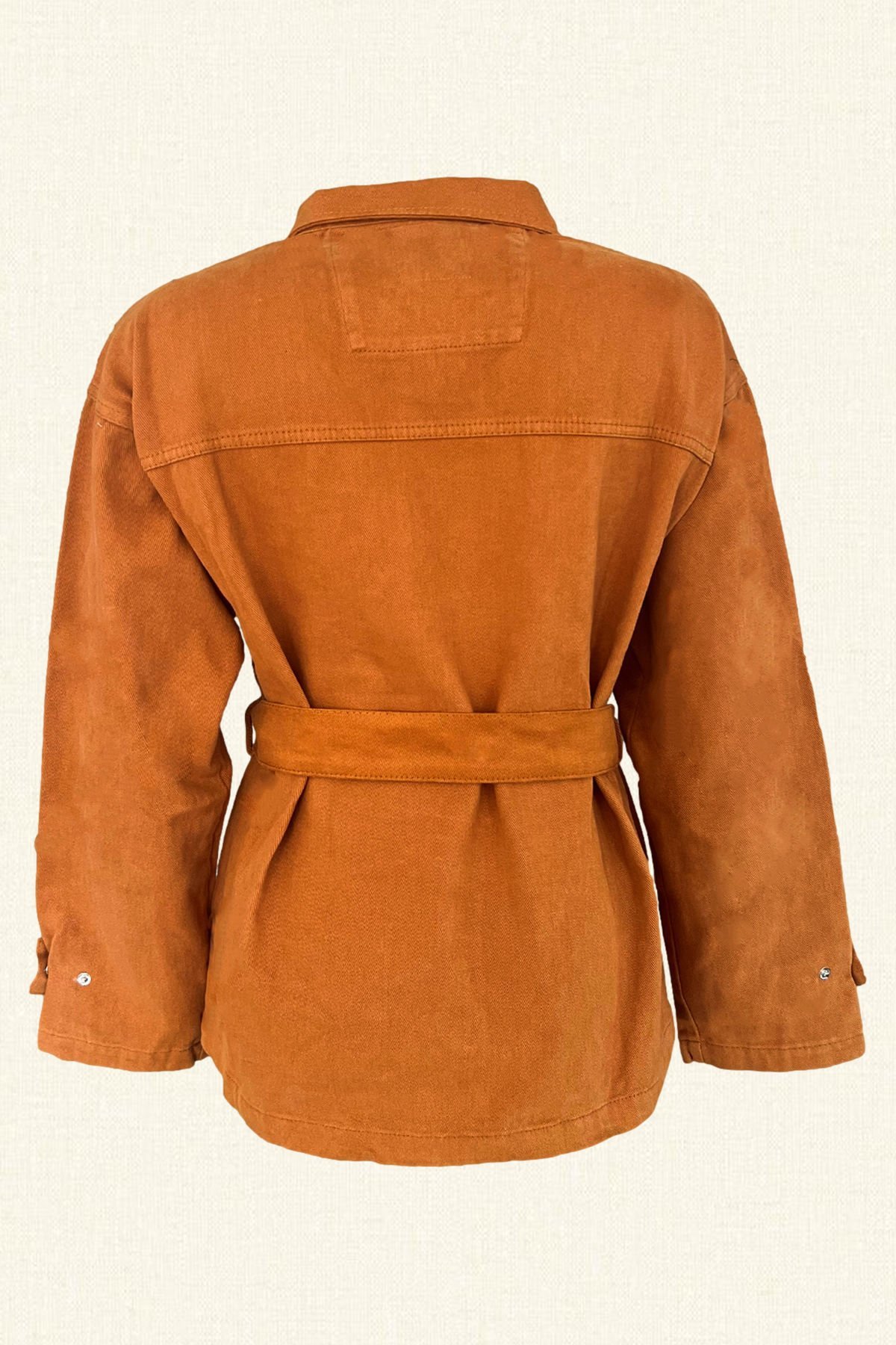 Deri Üzeri Boncuk İşlemeli Sincap Figürlü Kiremit Renk Jean Ceket