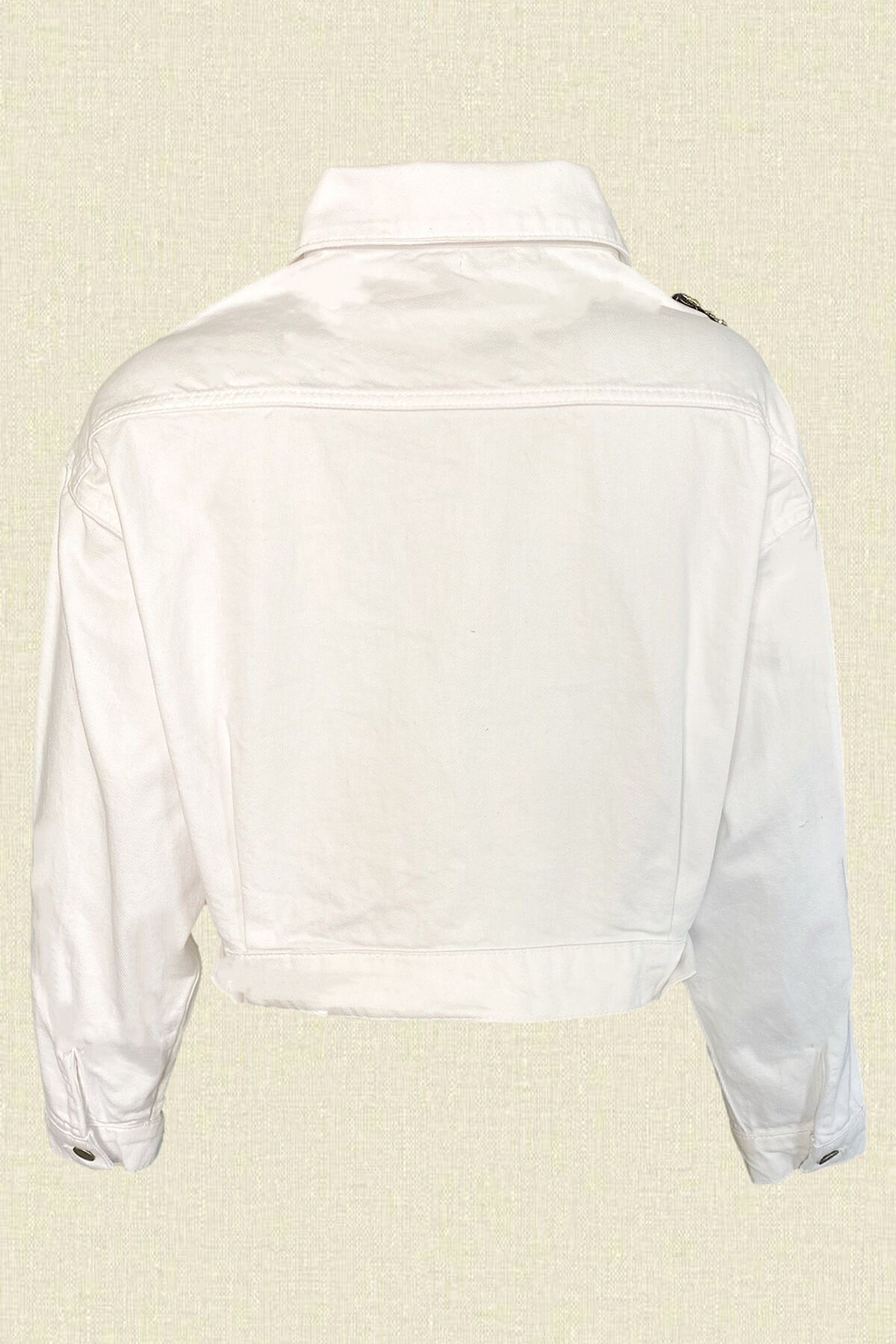 Mor Renk Pul İşlemeli Beyaz Oversize Jean Ceket