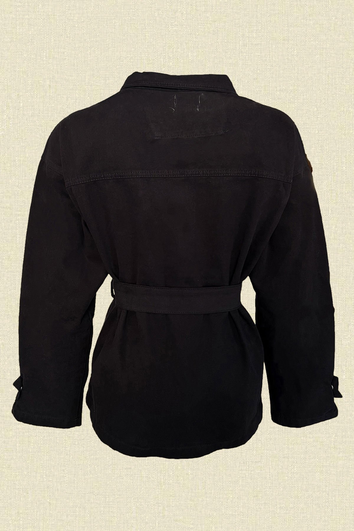 Deri Üzeri Boncuk İşlemeli Ayçiçeği Figürlü Siyah Renk Jean Ceket