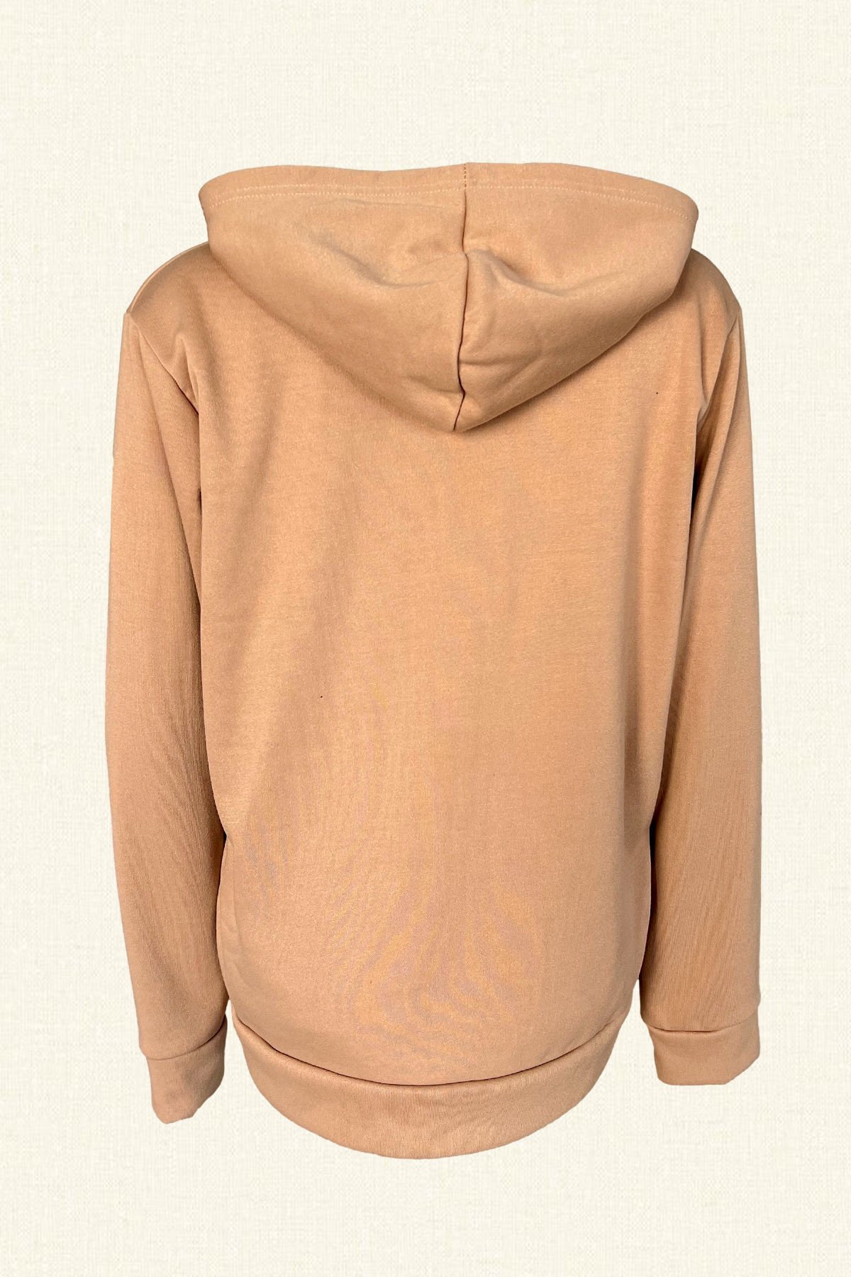 Siyah Palmiye İşlemeli Krem Renk Kapişonlu Sweatshirt