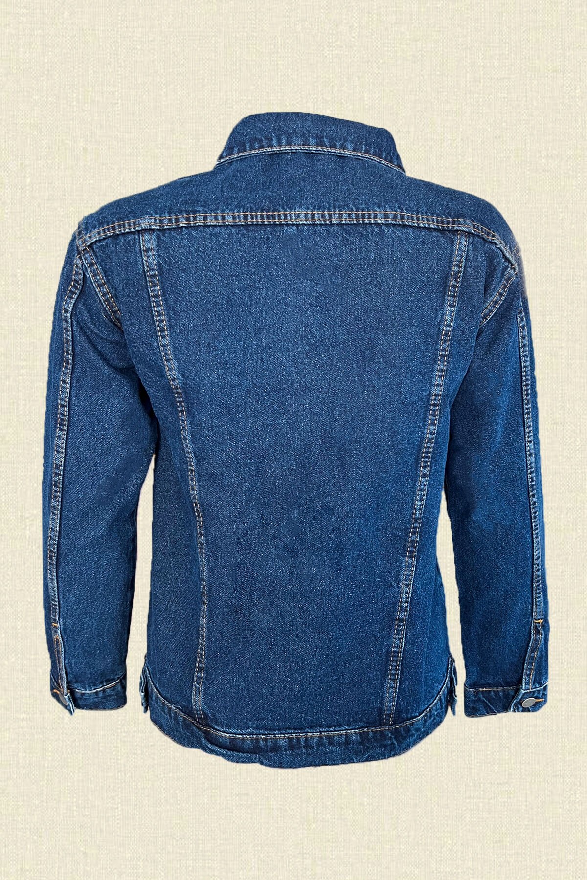 Renkli İşlemeli Yeşil Püskül Detaylı Koyu Renk Jean Ceket