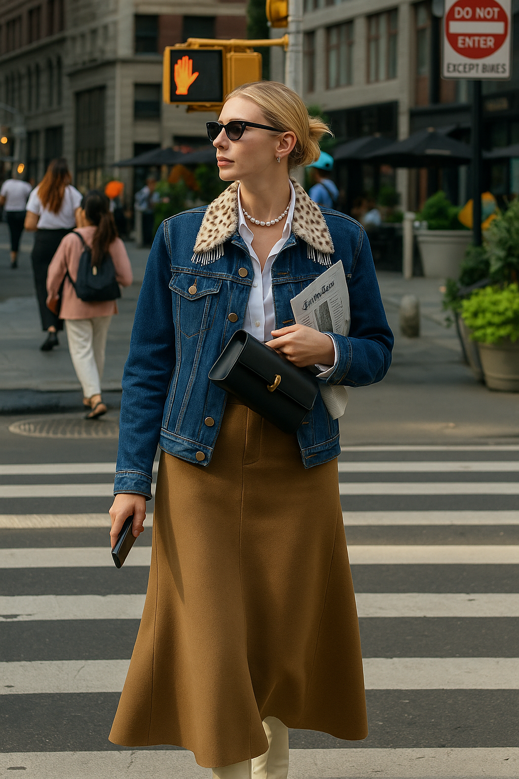 Yakası Kürk Ve Boncuk Detaylı Koyu Renk Jean Ceket