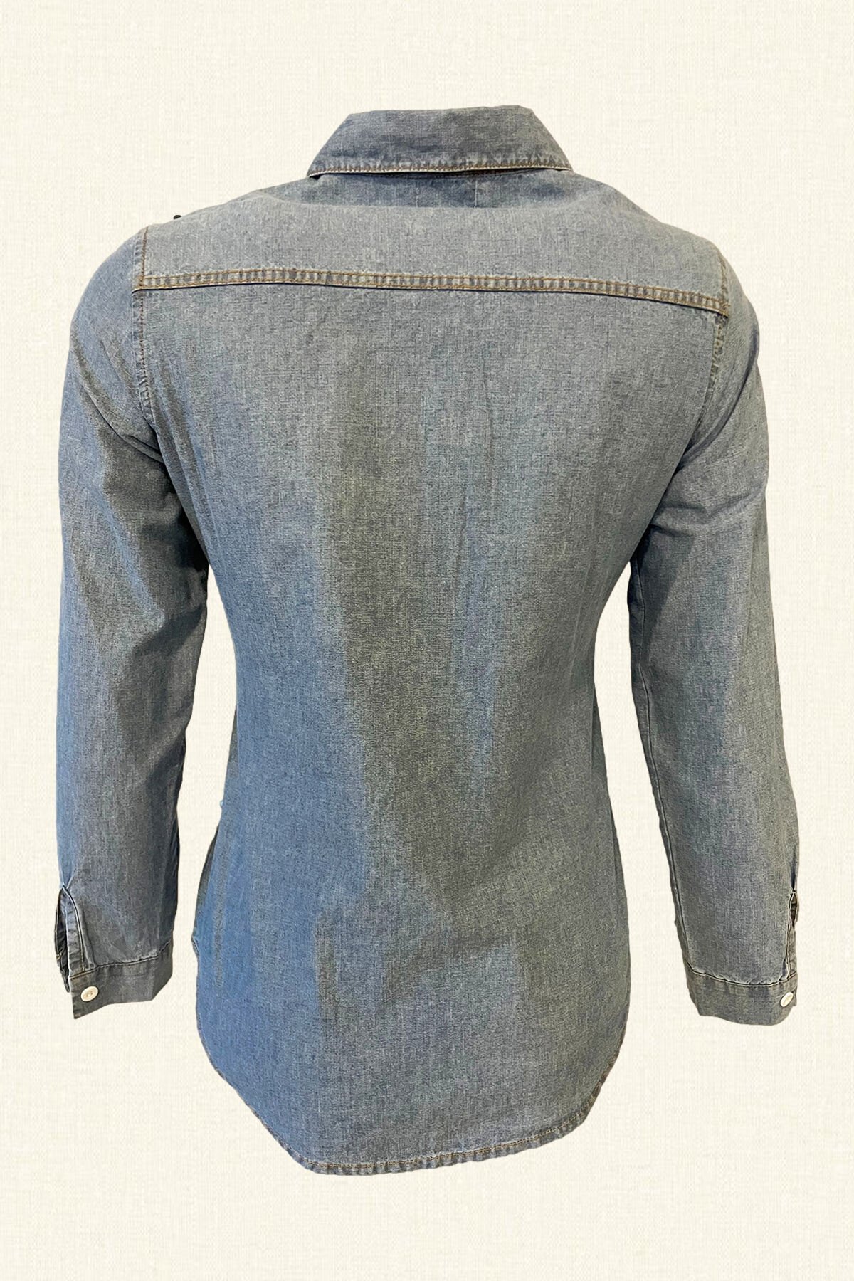 Ön Robası Kristal Taş Ve Boncuk İşlemeli Jean Gömlek