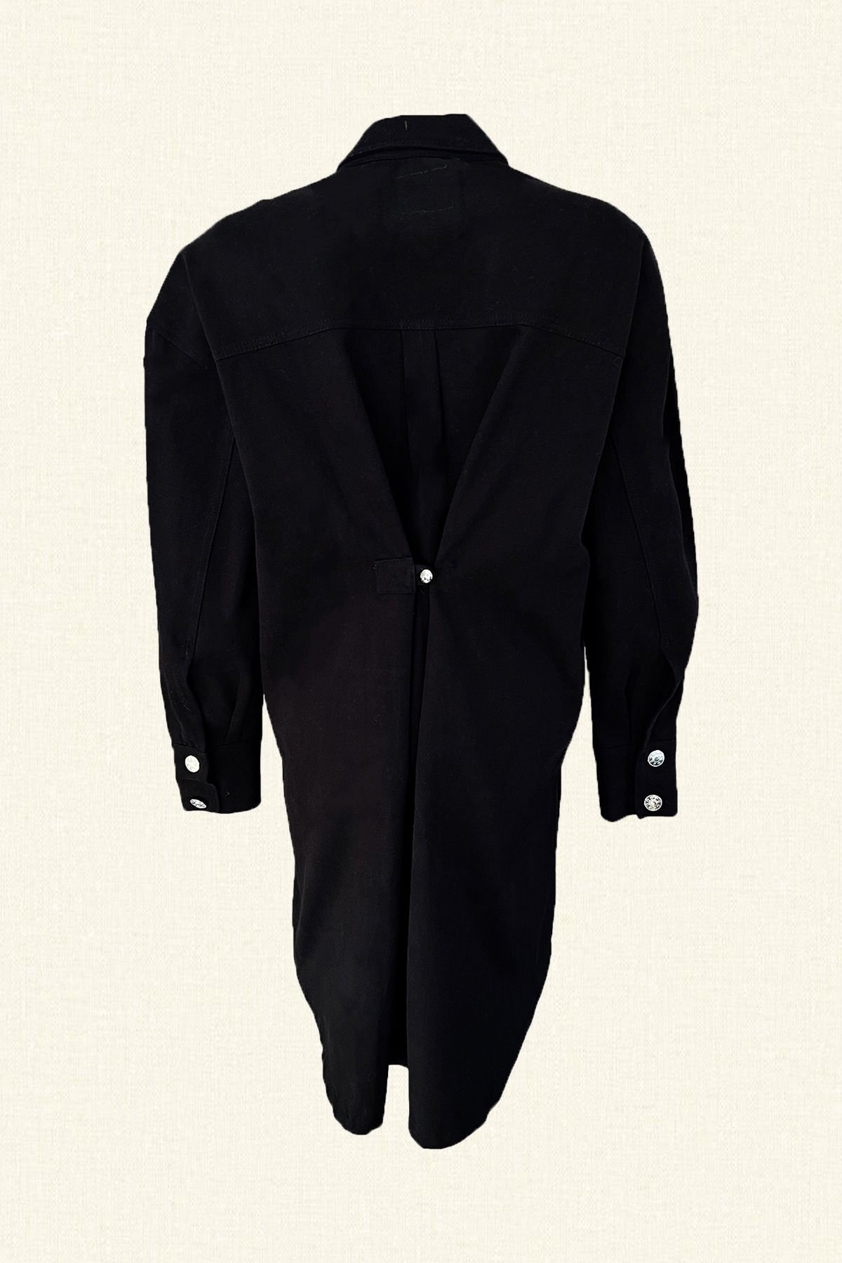 Deri Üzeri Boncuk İşlemeli Sincap Figürlü Uzun Siyah Renk Jean Ceket