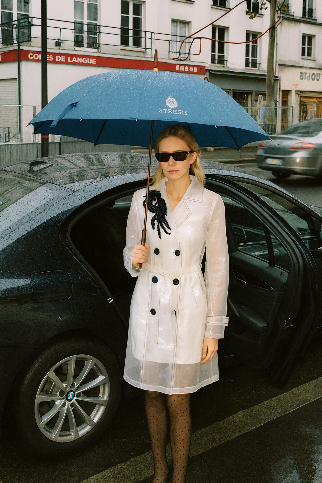 Yakası İşlemeli Şeffaf Yağmurluk