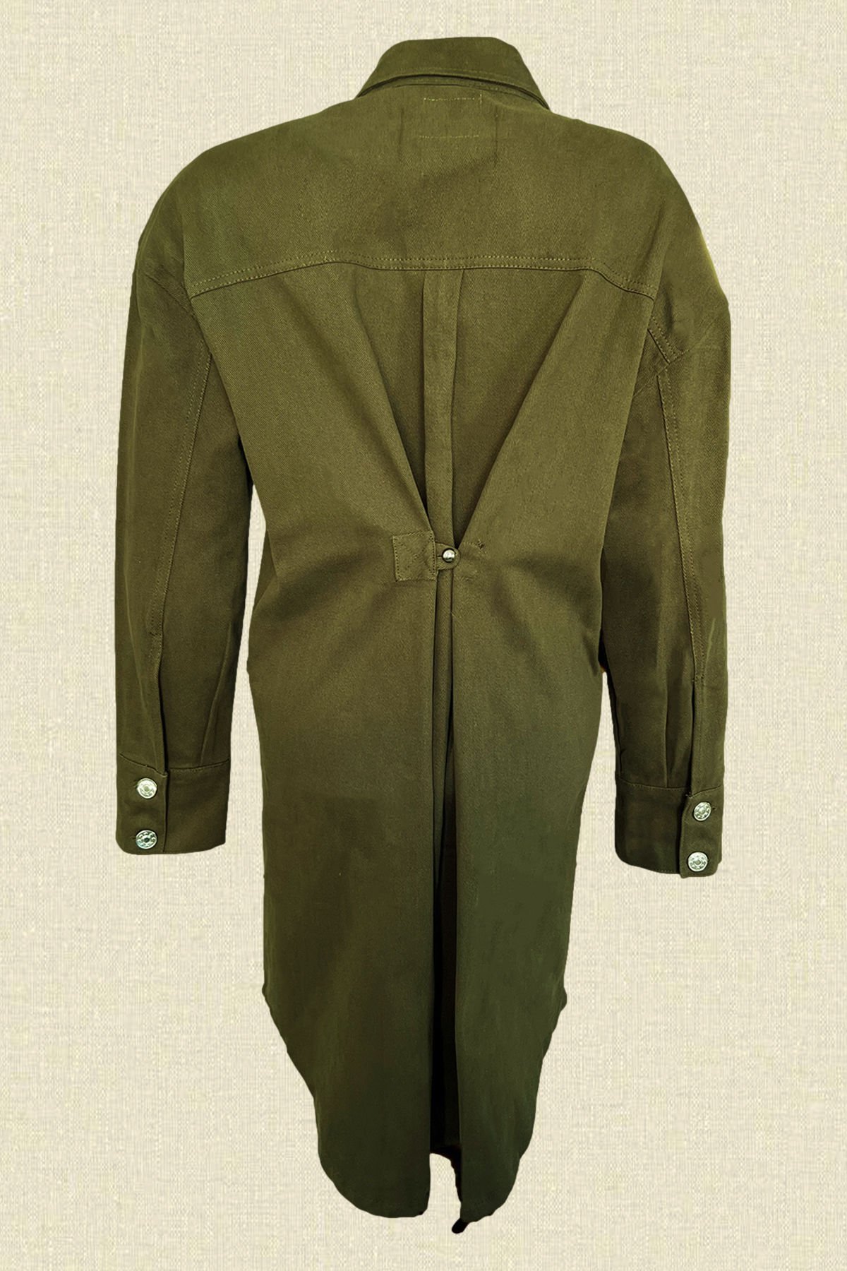 Deri Üzeri Boncuk İşlemeli Ayçiçeği Figürlü Uzun Yeşil Renk Jean Ceket