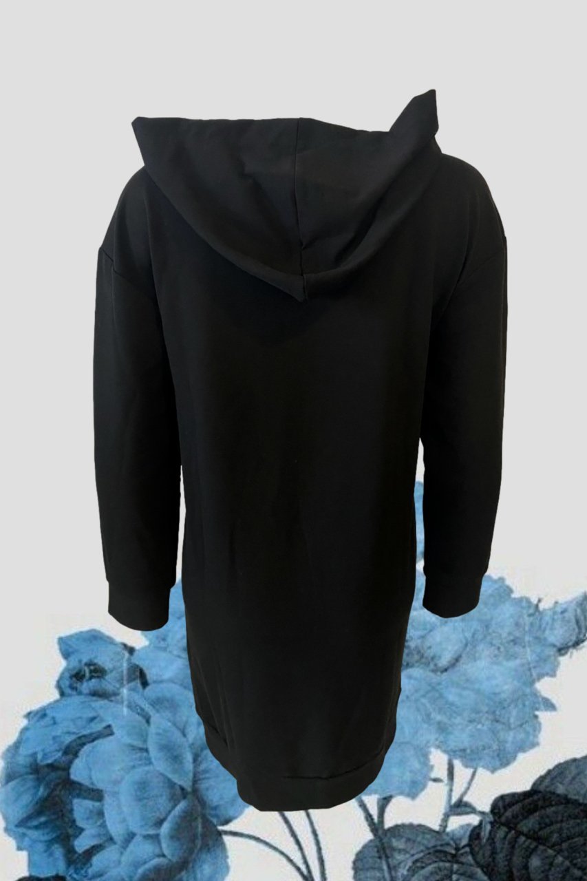 Anahtar İşlemeli Siyah Sweatshirt Elbise